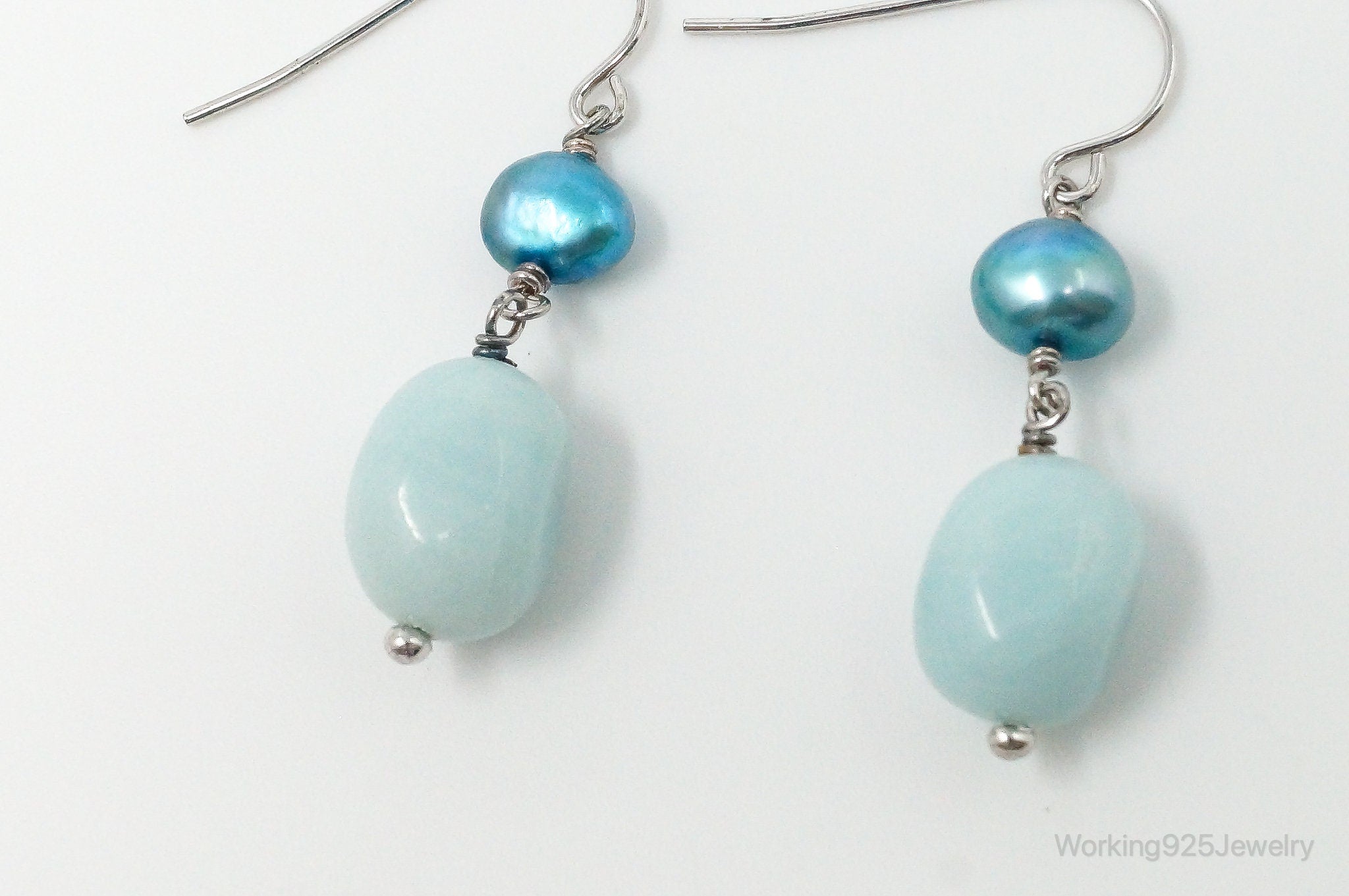 Blue Larimar Blue Pearl Sterling Silver Earrings