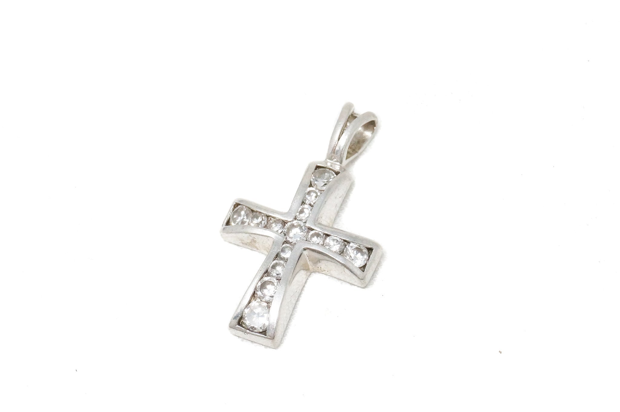 Vintage Cubic Zirconia Cross Sterling Silver Necklace Pendant