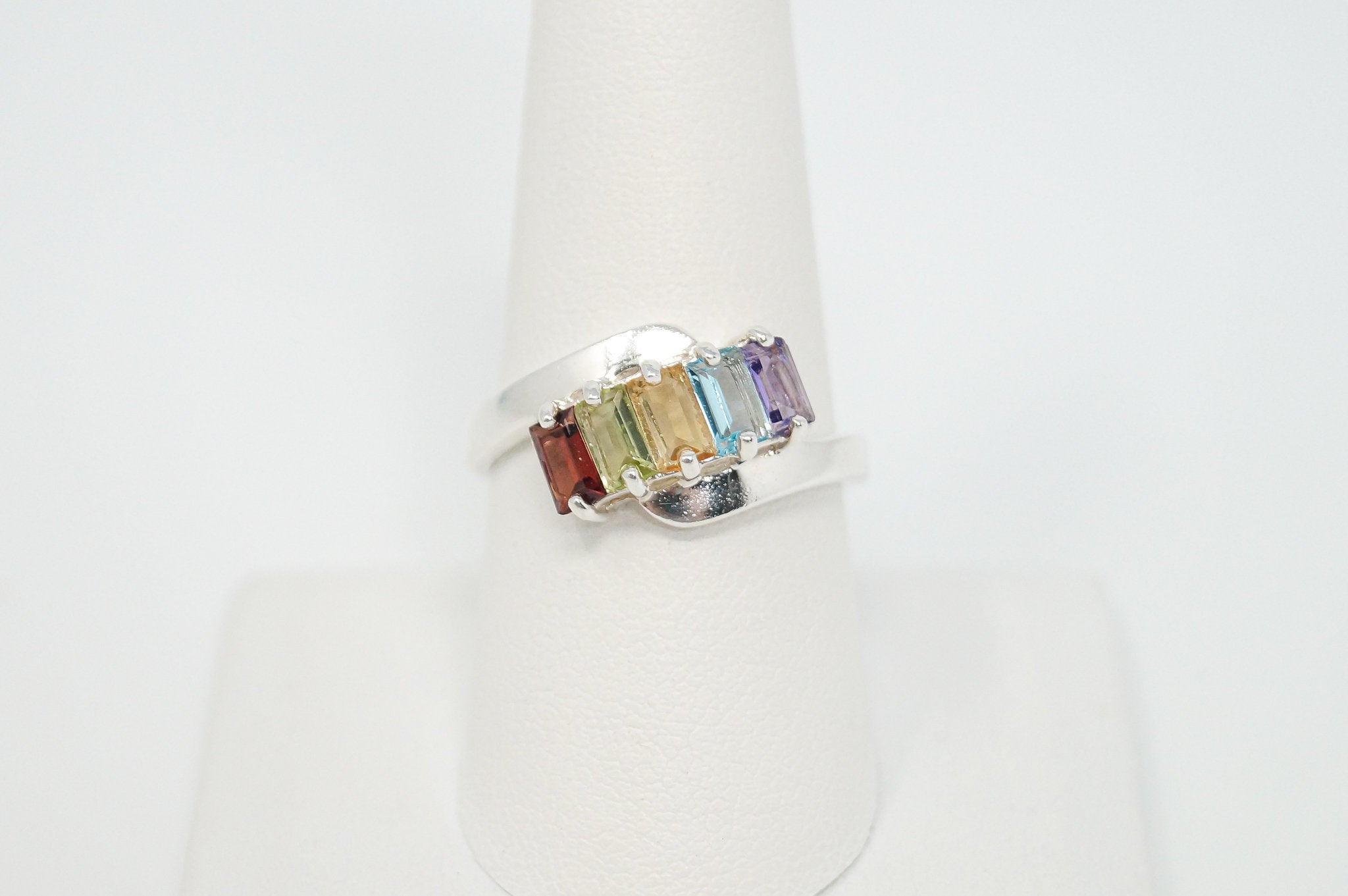 Art Deco Multi-Gemstone shops & Diamond Sterling Ring