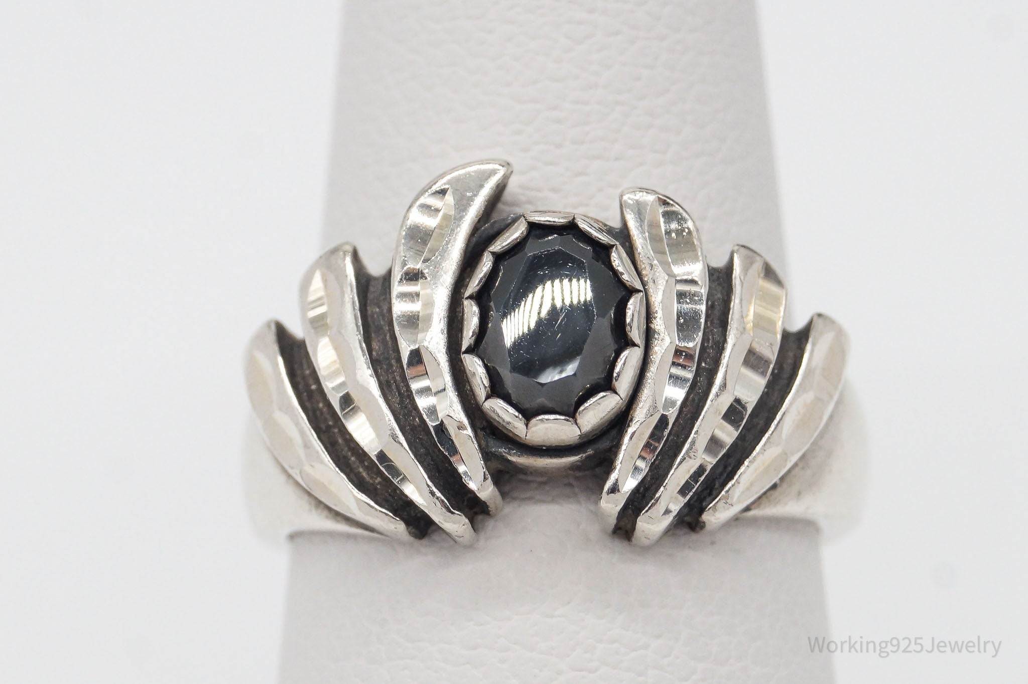 Vintage Designer WM Co Hematite Sterling Silver Ring - Size 6.25