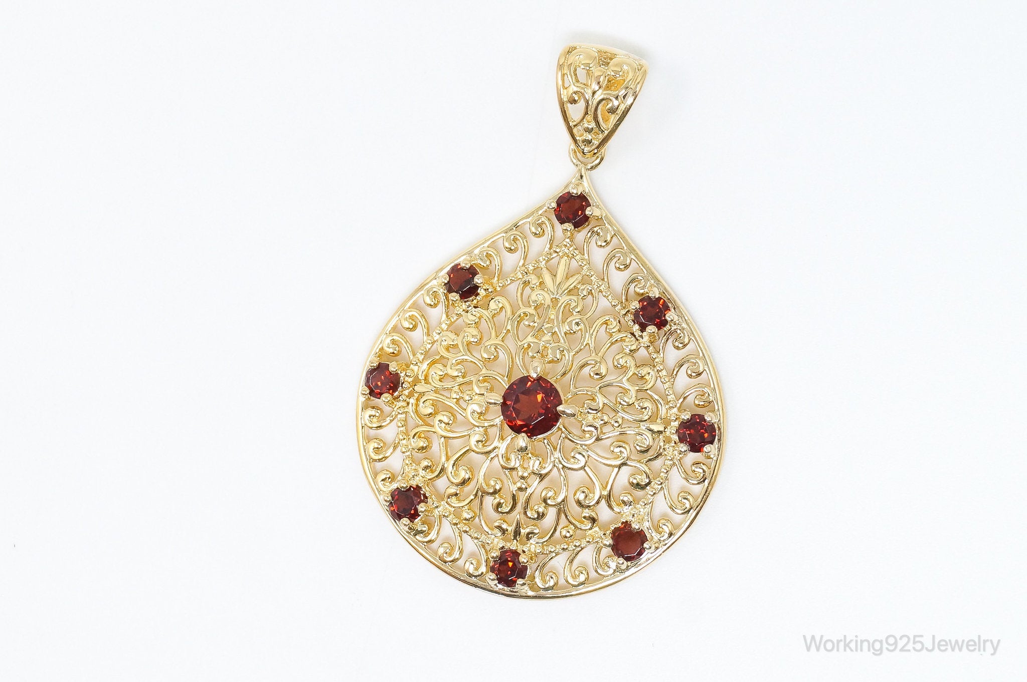 Designer Ross Simons Garnet Motif Gold Over Sterling Silver Pendant