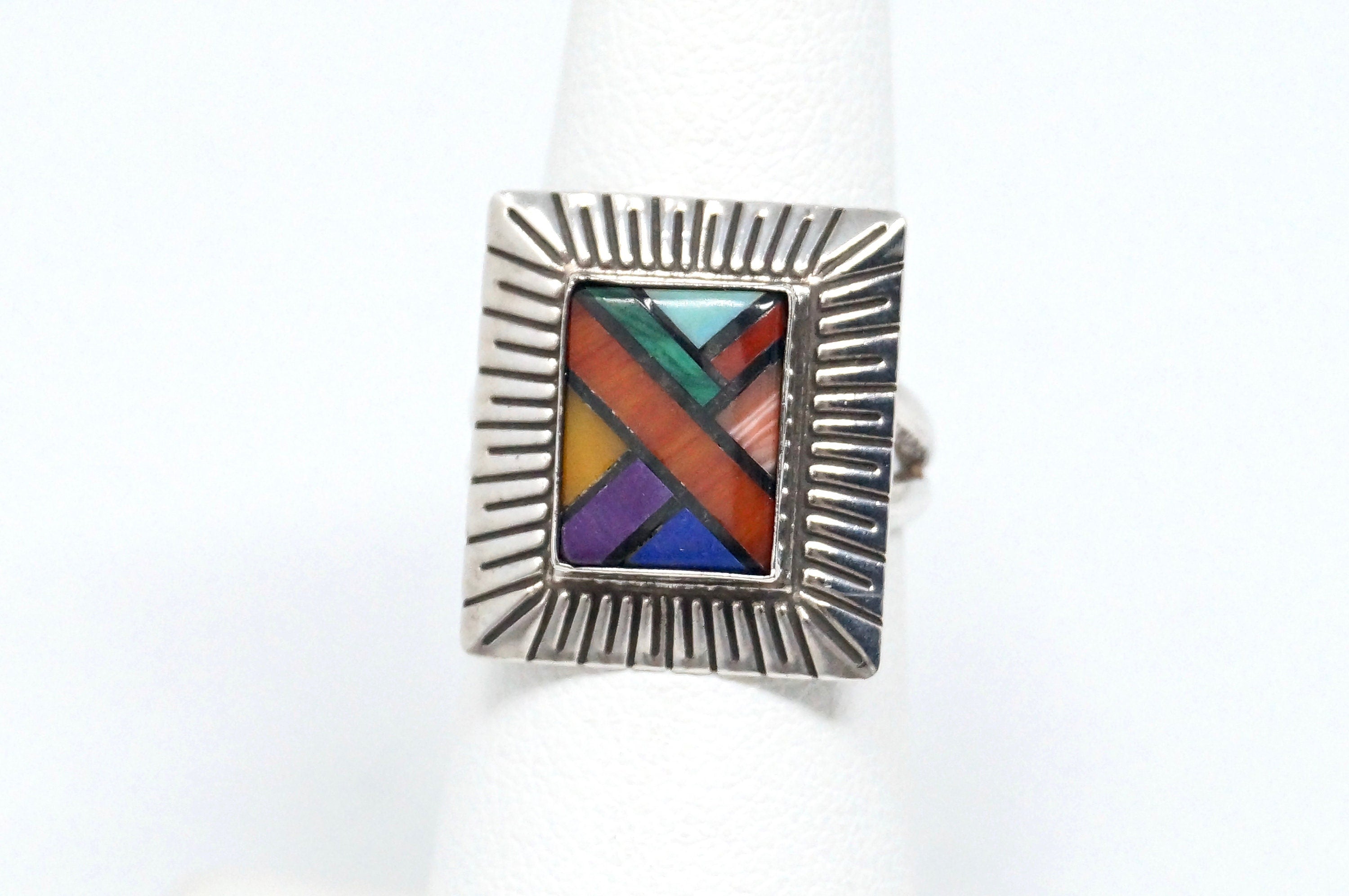 Vintage Designer QT Multi Gem Sterling Southwestern Ring - Size 6