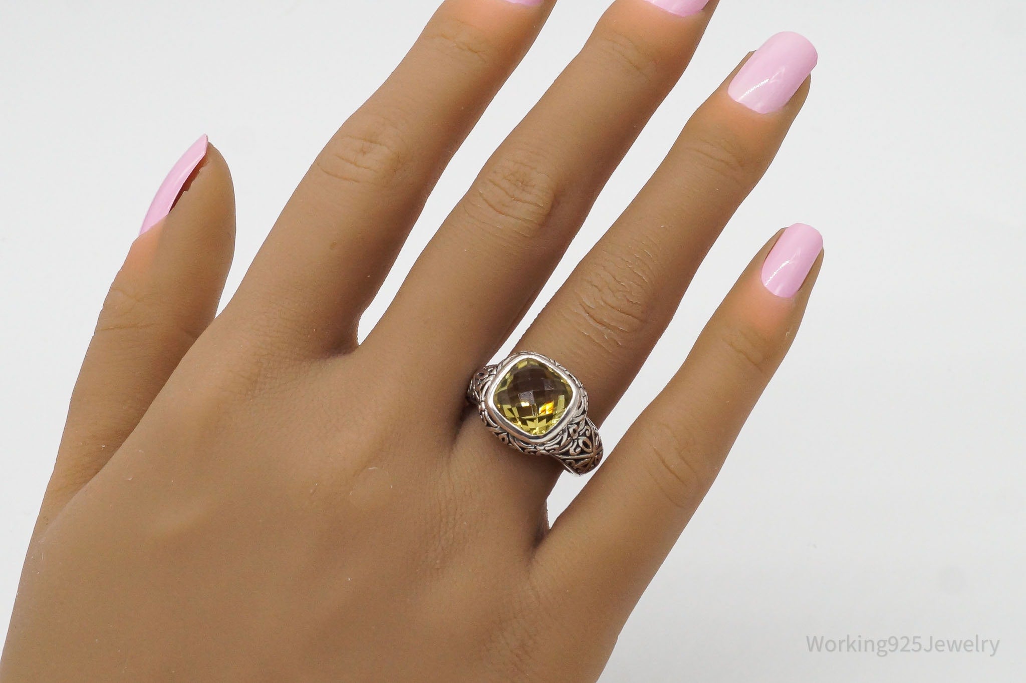 Vintage Janice Girardi Lemon Quartz Sterling Silver Ring - Size 7.75