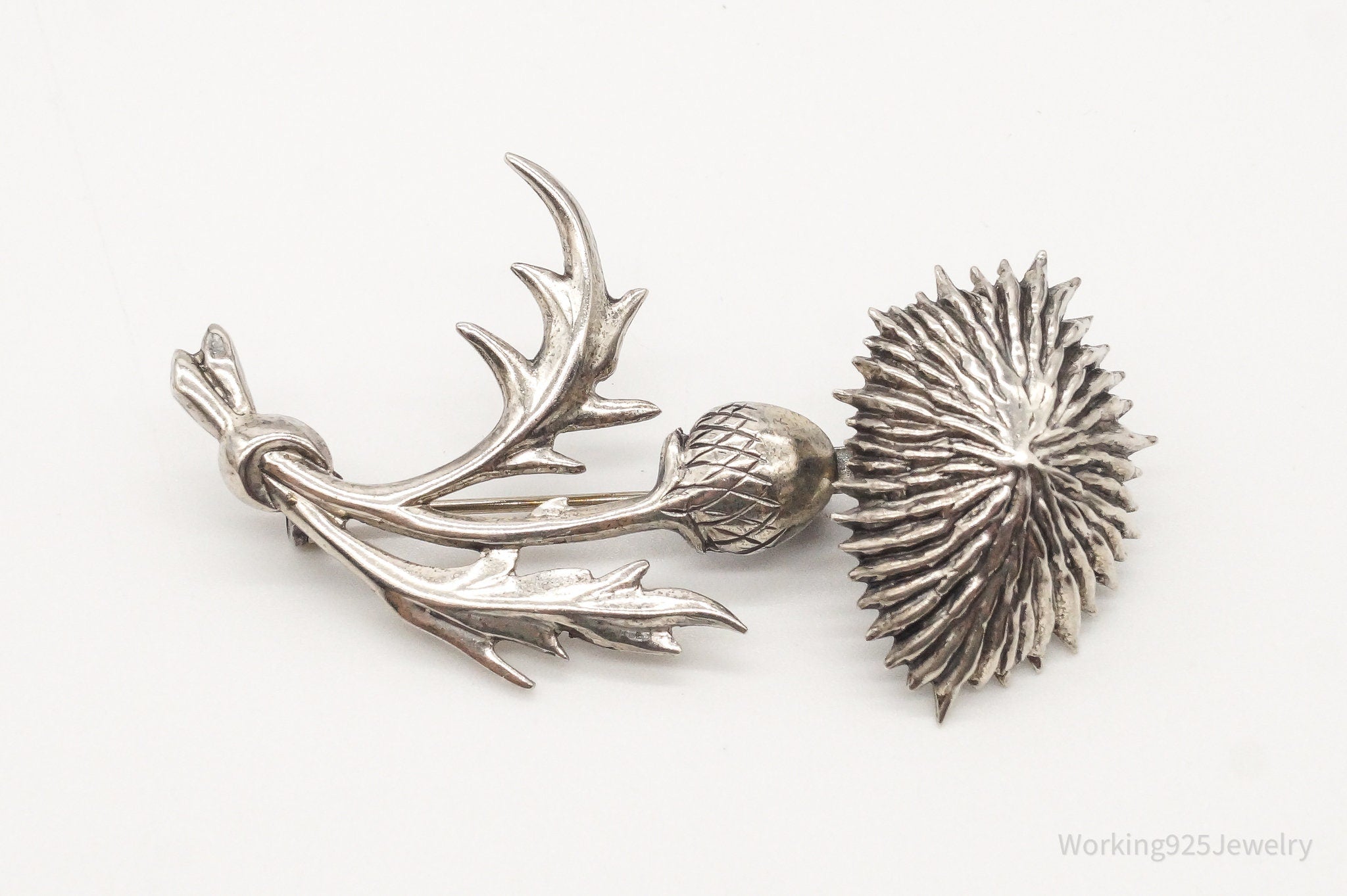 Vintage Designer Lang Thistle Flower Sterling Silver Brooch Pin