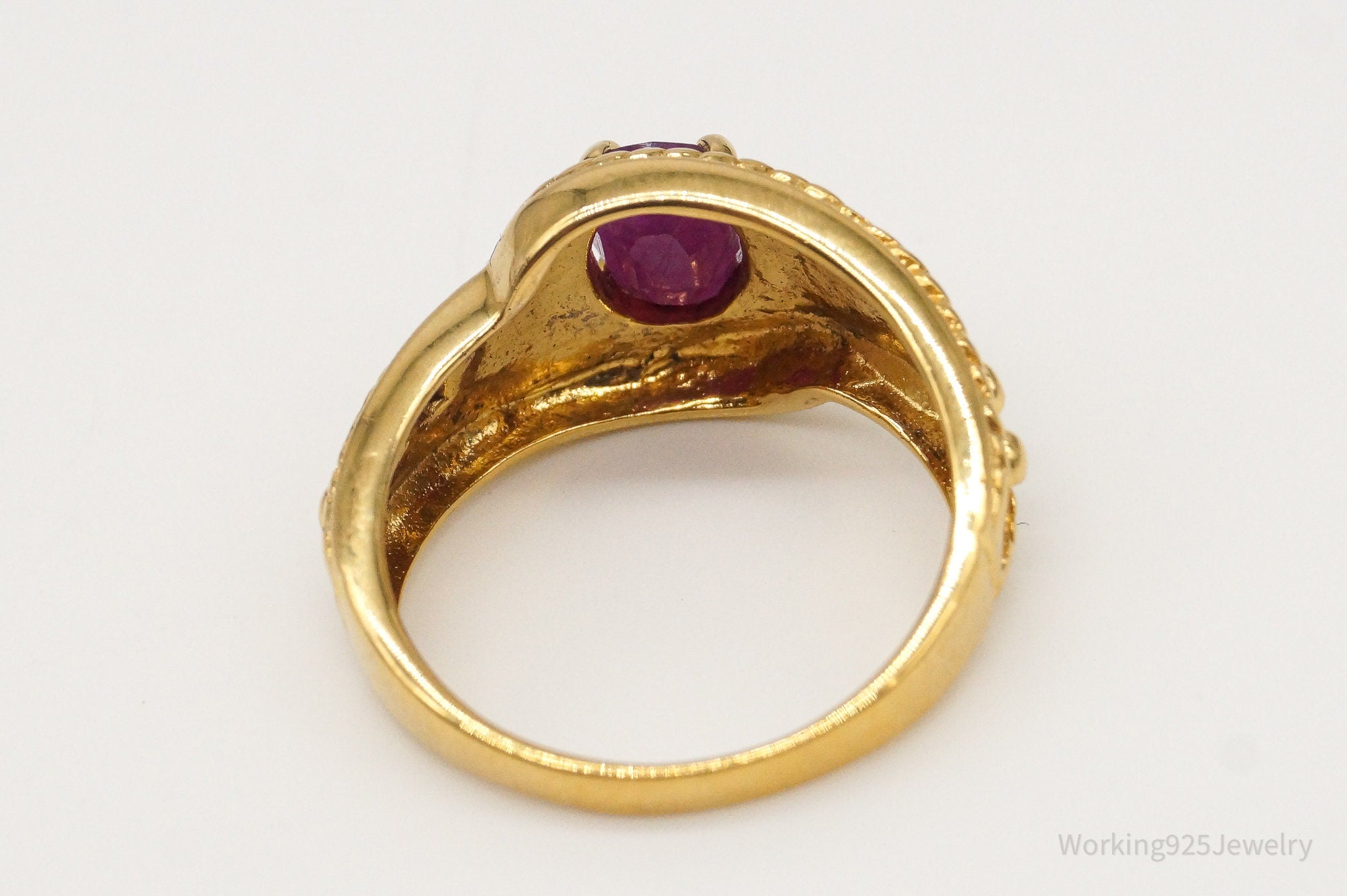 Vintage Designer Ruby Gold Over Sterling Silver Ring - Size 6.5