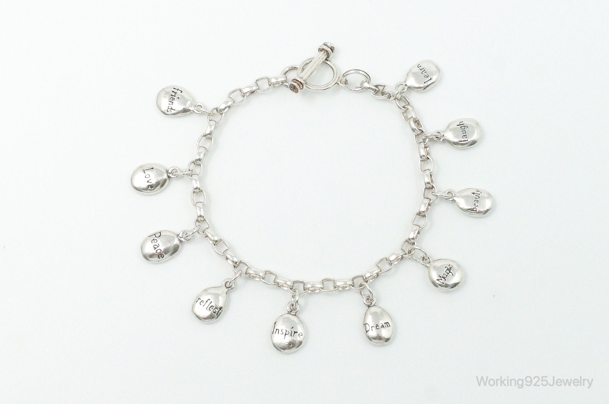 Vintage Inspiring Words Sterling Silver Charms Bracelet