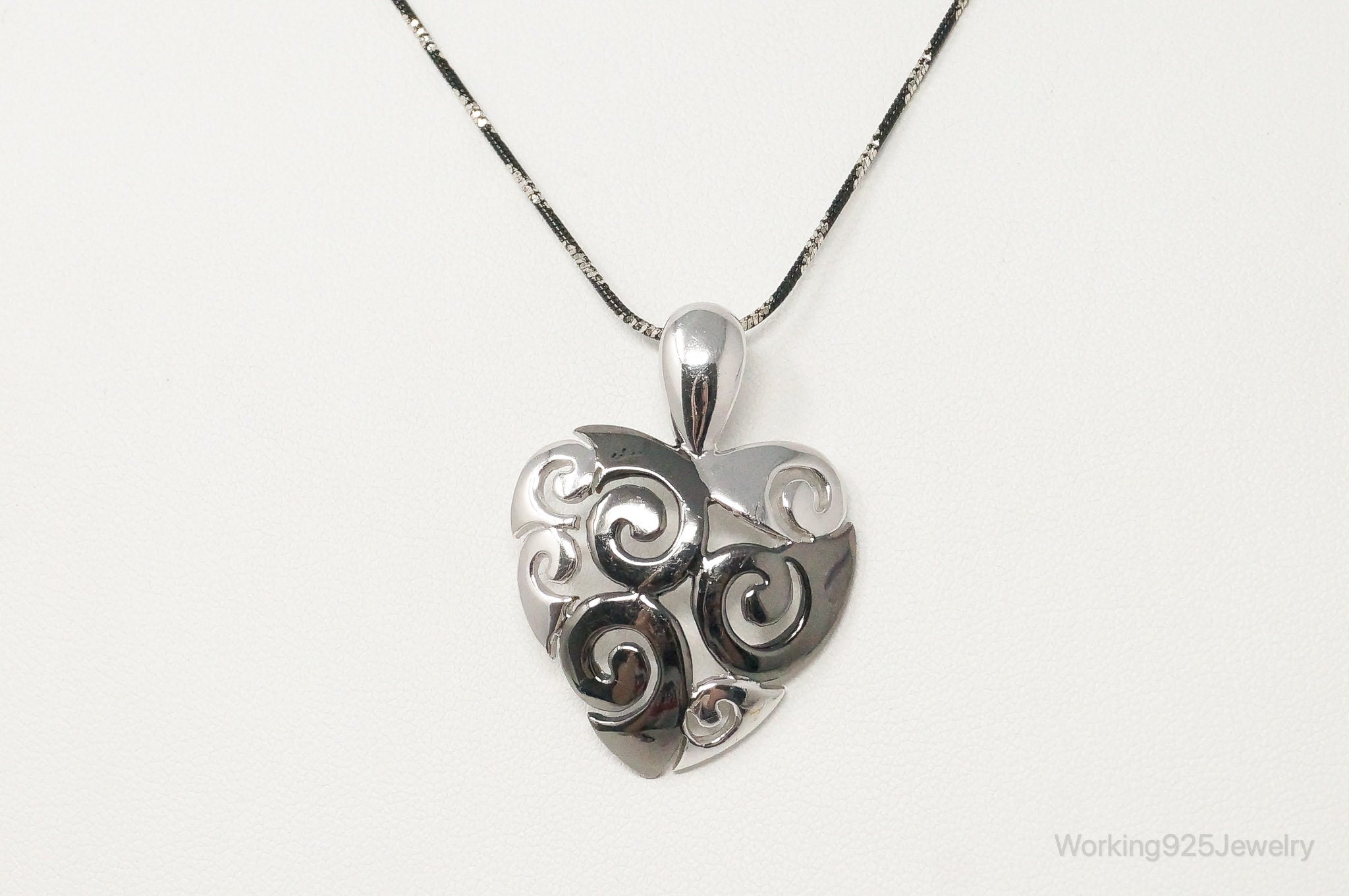 Vintage Designer Swirl Heart Sterling Silver Necklace