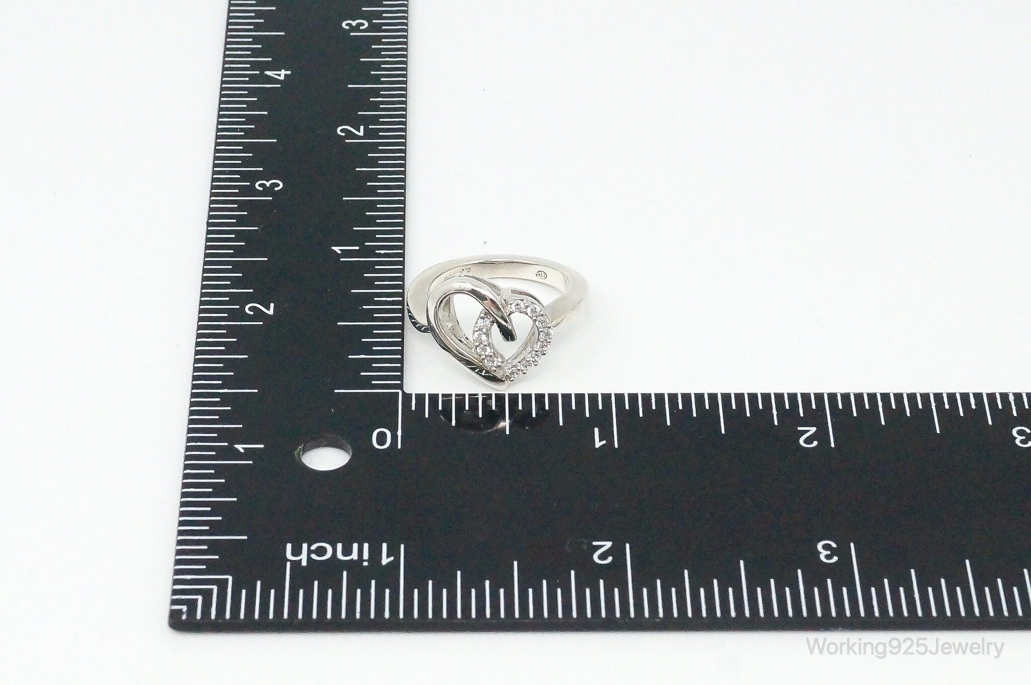 Designer Heng Ngai Cubic Zirconia Heart Sterling Silver Ring - Size 6.75