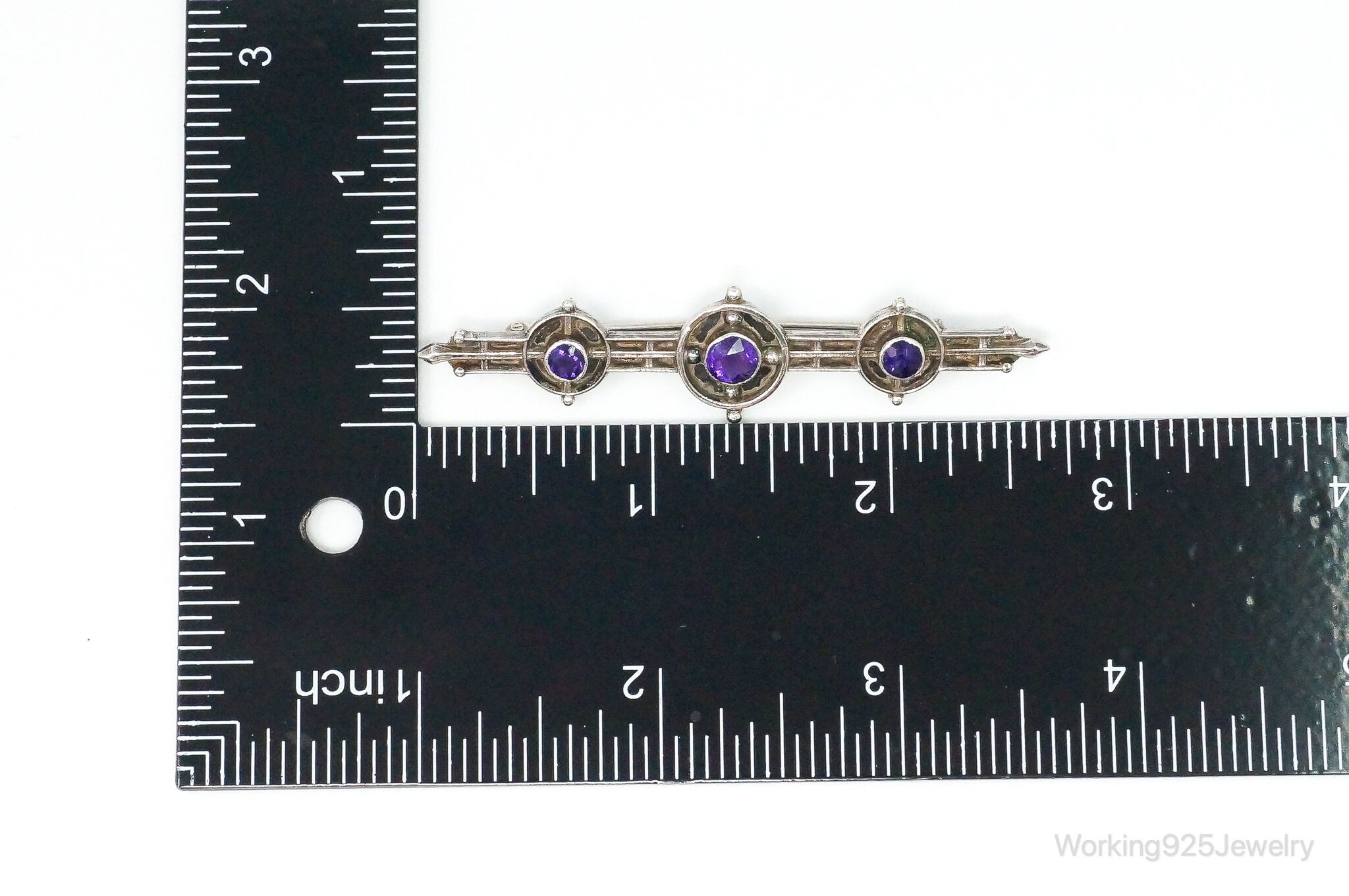 Antique Amethyst Sterling Silver Brooch Pin Bar