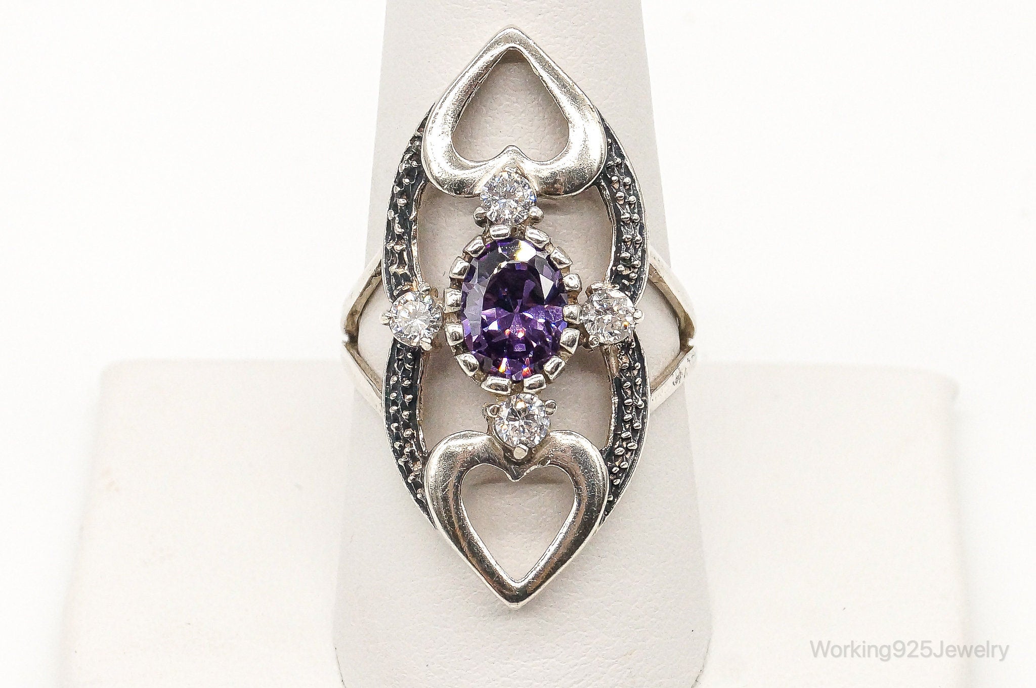 Vintage Cubic Zirconia Amethyst Sterling Silver Ring Size 9.25