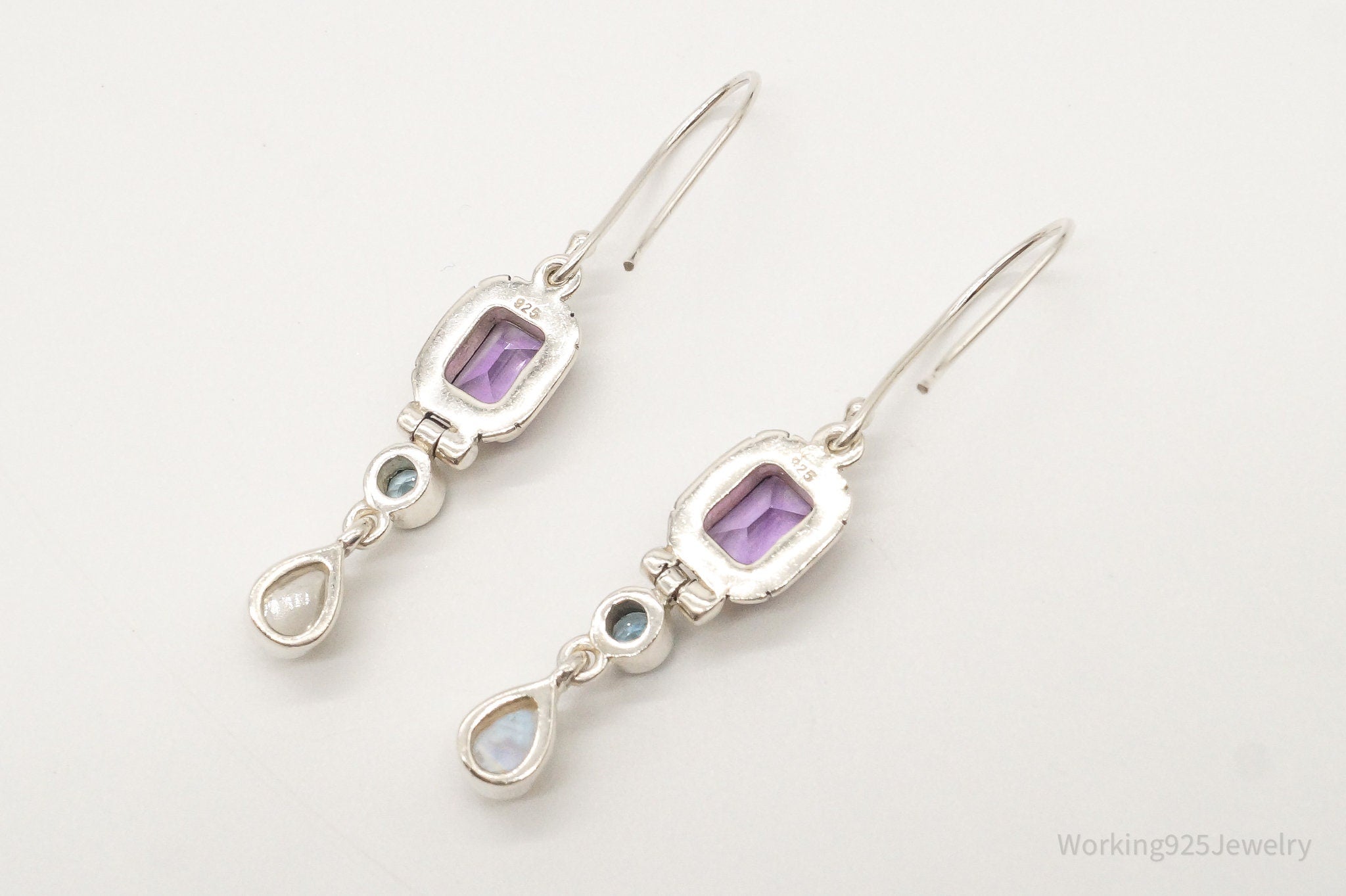 Vintage Amethyst Blue Topaz Moonstone Sterling Silver Earrings