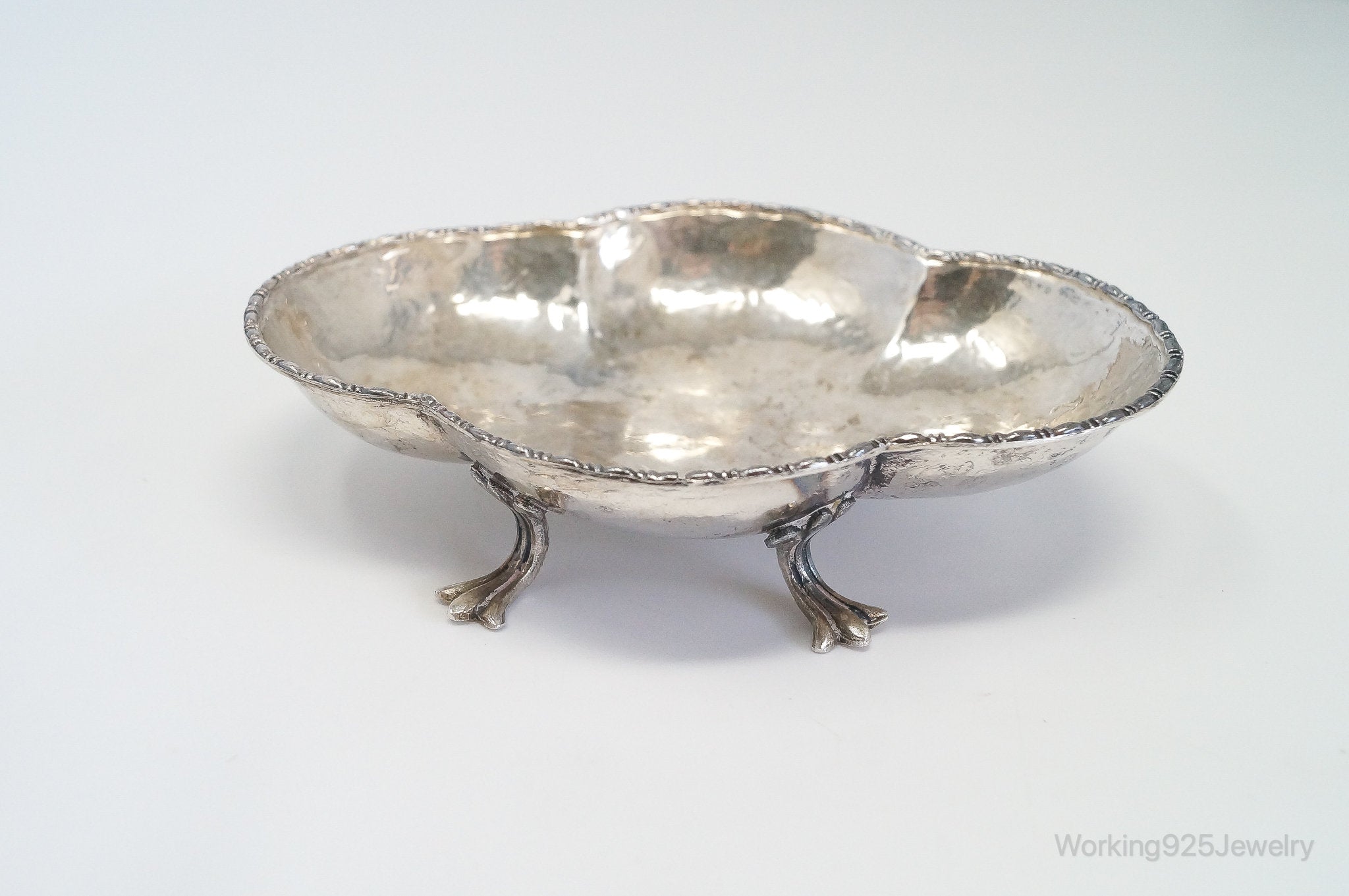 Antique Clawfoot Hammered Style 800 Silver Dish