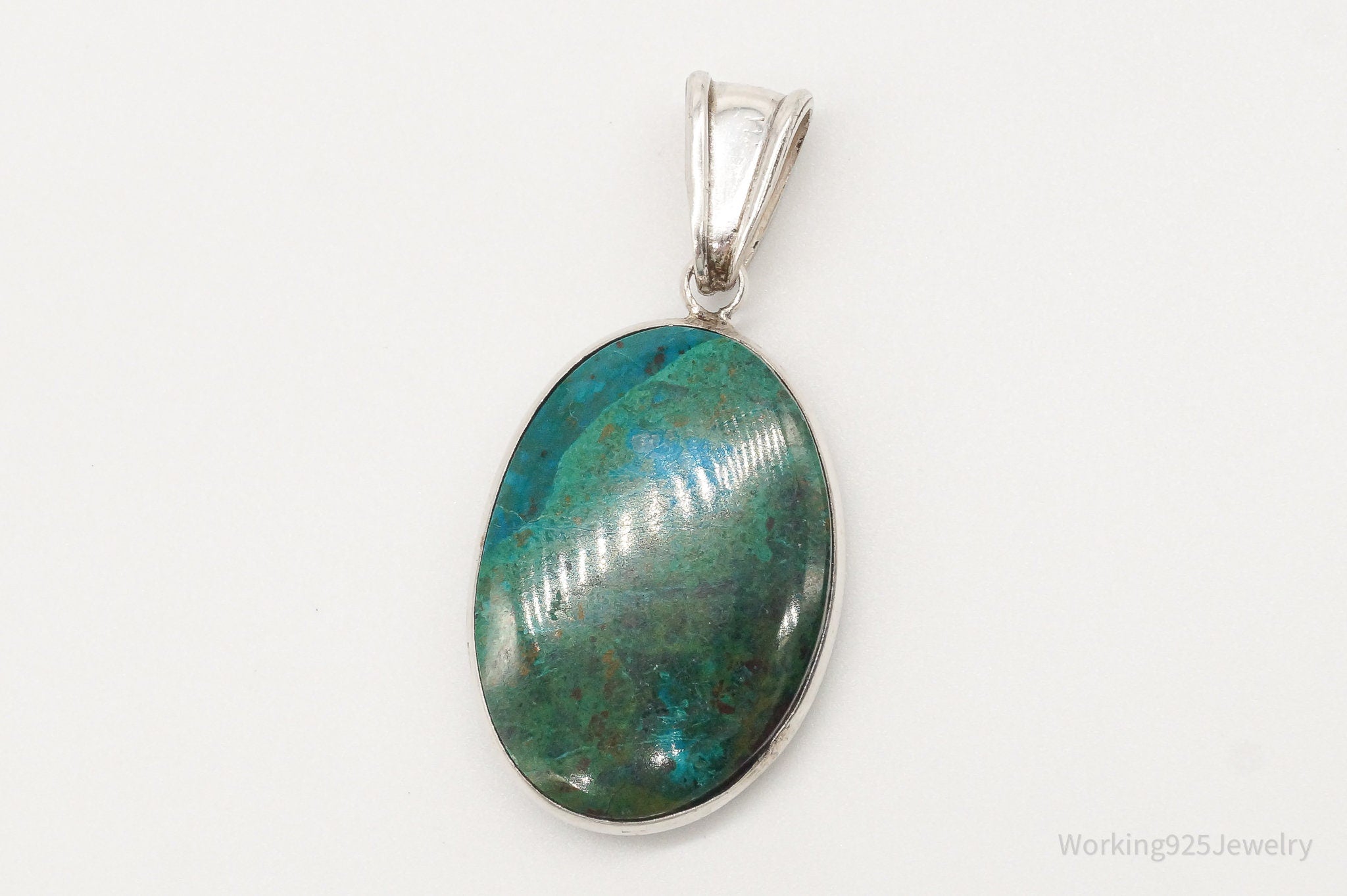 Vintage Large Chrysocolla 950 Silver Pendant