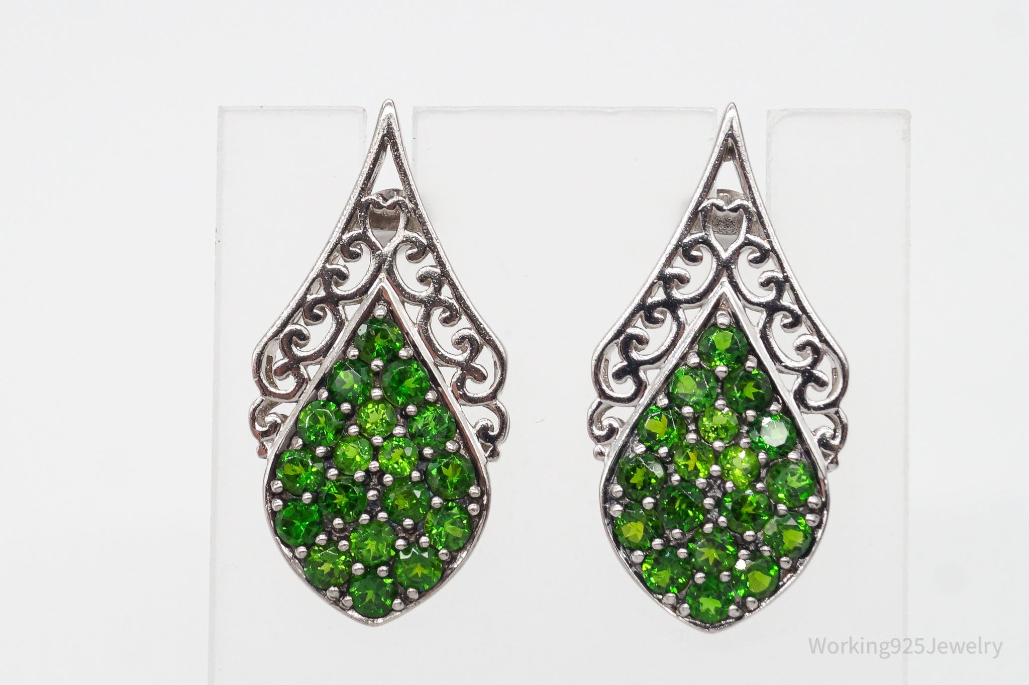 Designer Lab Emerald Rhodium Over Sterling Silver Earrings