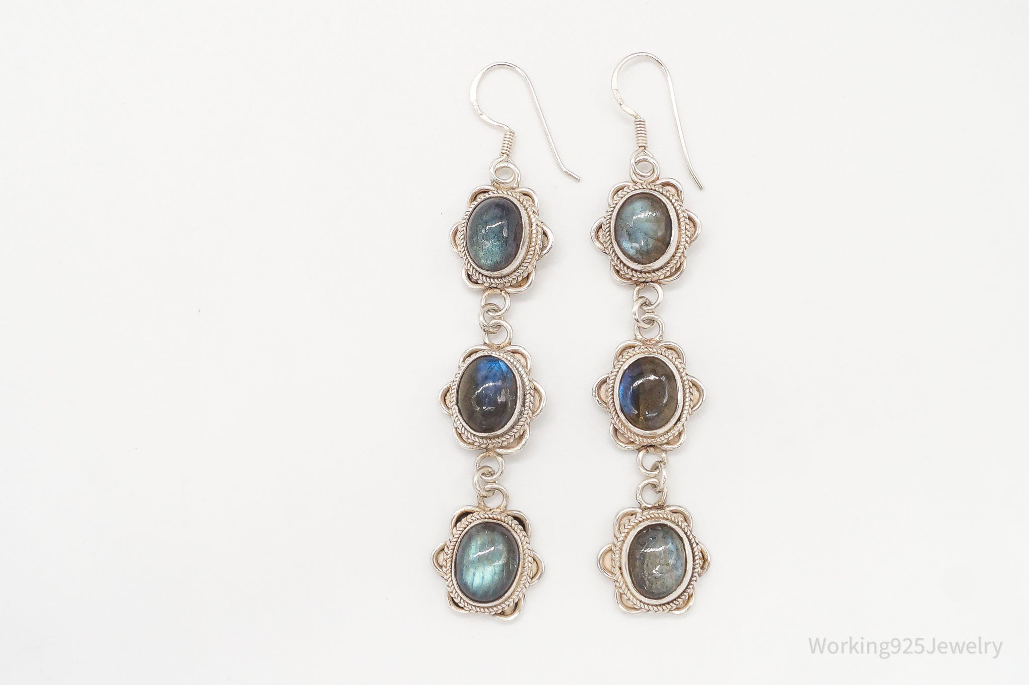 Vintage Labradorite Bali Inspired Sterling Silver Earrings