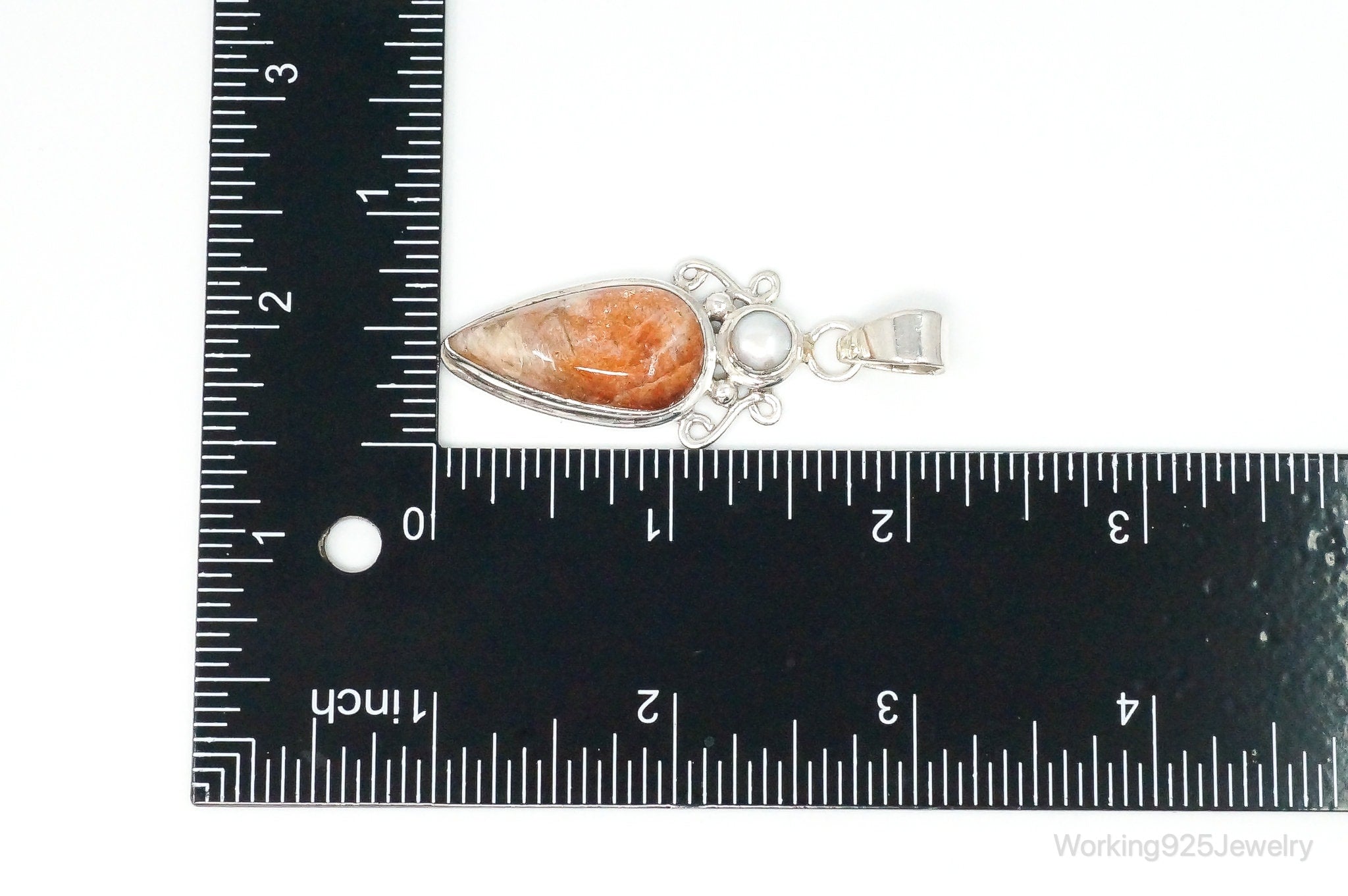 Large Vintage Sunstone Pearl Sterling Silver Pendant
