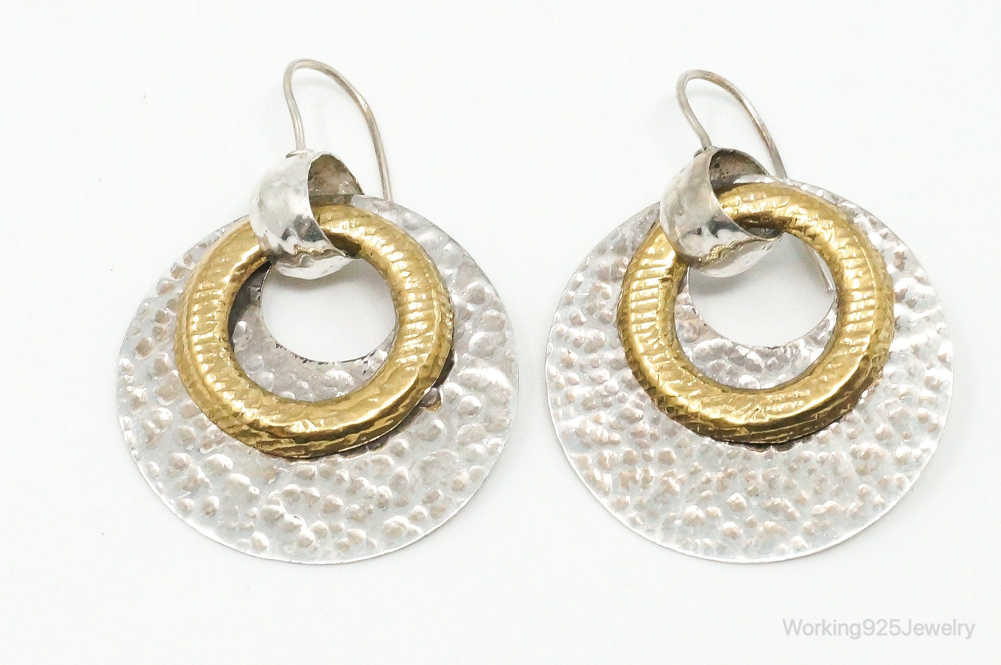 Vintage Brass Sterling Silver Hammered Style Earrings