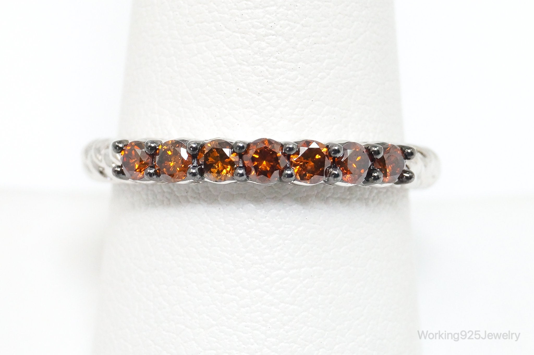 Vintage Designer JS Fire Citrine Cable Sterling Silver Ring - SZ 8.75