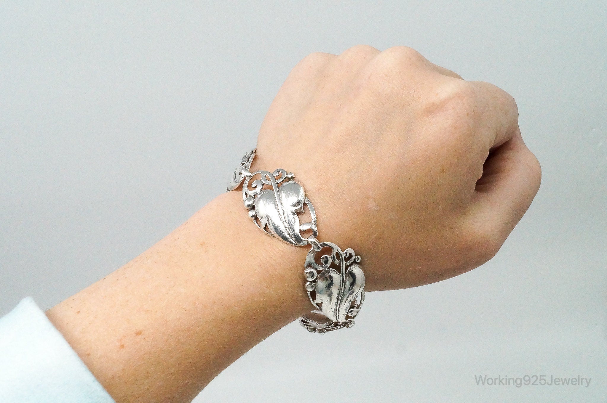 Antique Designer Bau Bauring Sterling Silver Leaf Vine Panel Bracelet