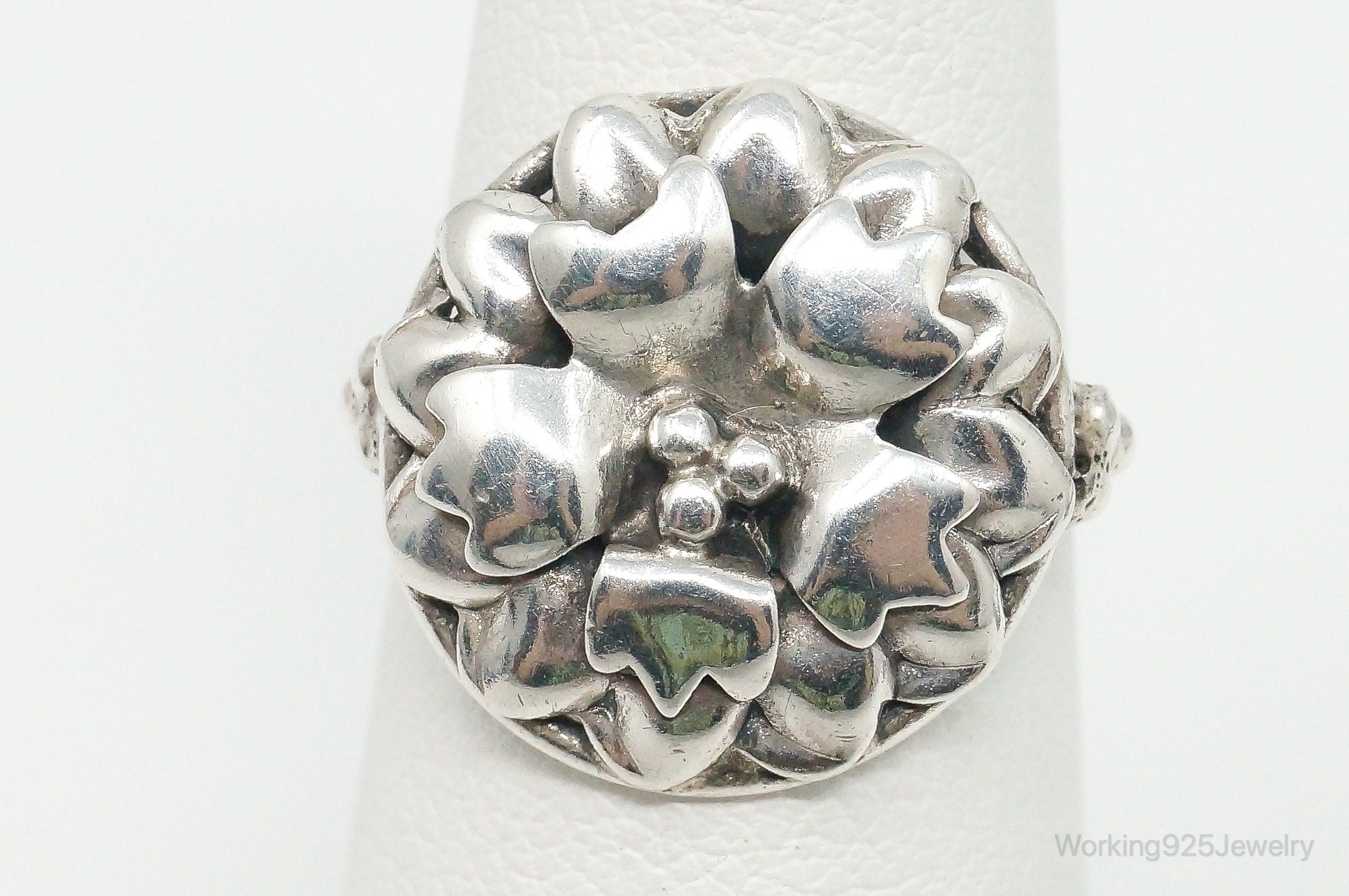 Antique Floral Sterling Silver Ring - Size 5.75