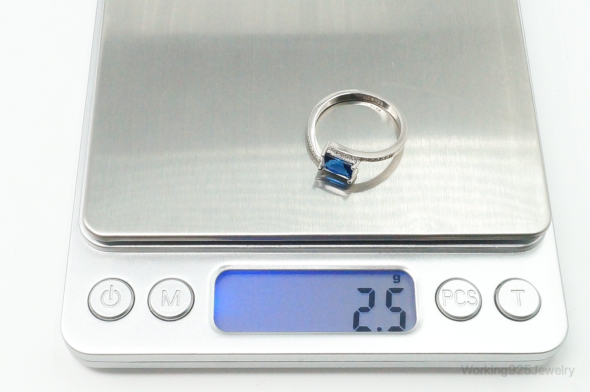 Lab Sapphire Cubic Zirconia Sterling Silver Ring - Size 8.75