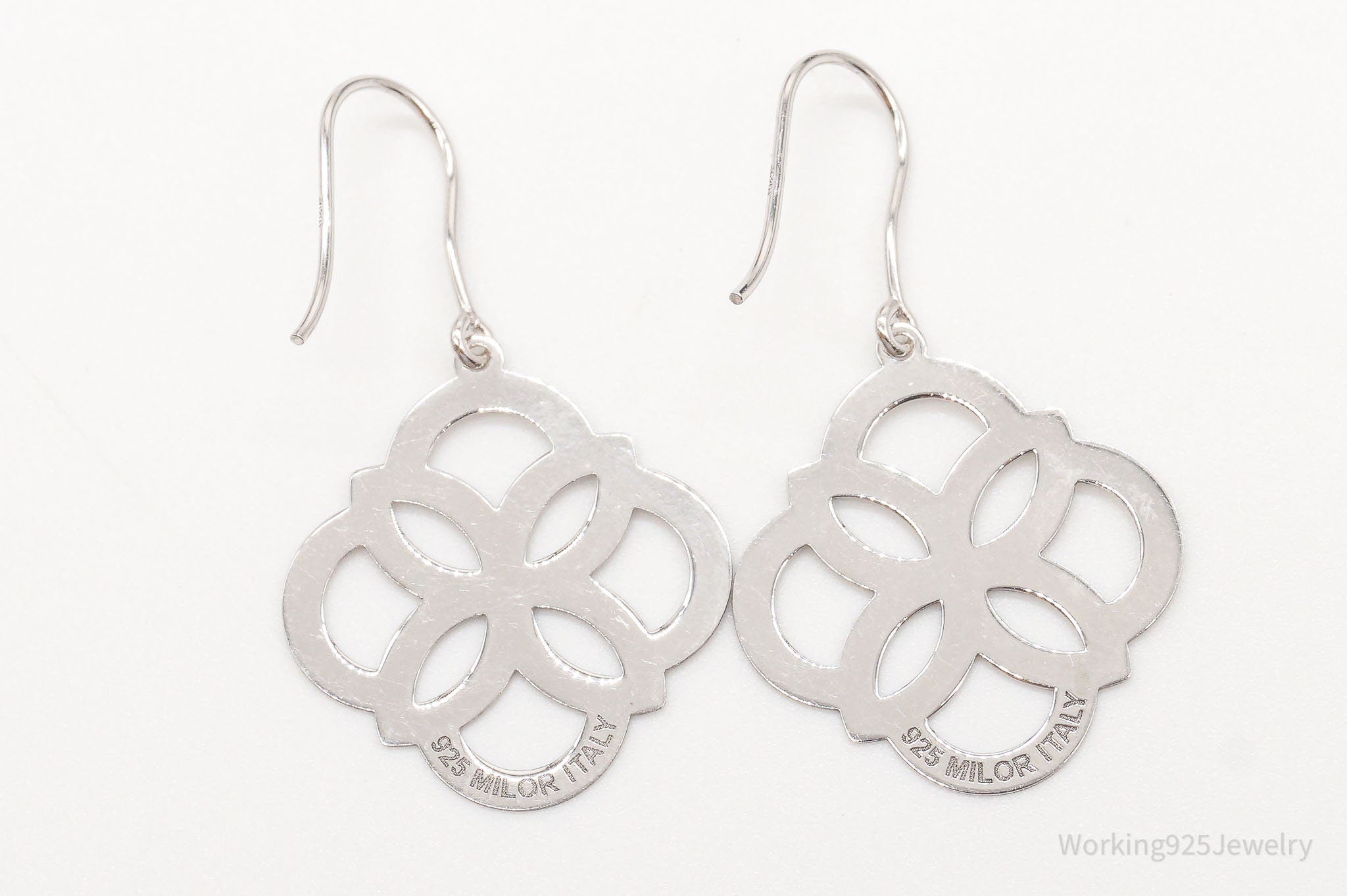 Vintage Italian Designer Milor Cut Out Flowers Sterling Silver Earrings