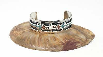 Vtg Native American Yei Bi Chei Turquoise Coral Sterling Silver Cuff Bracelet