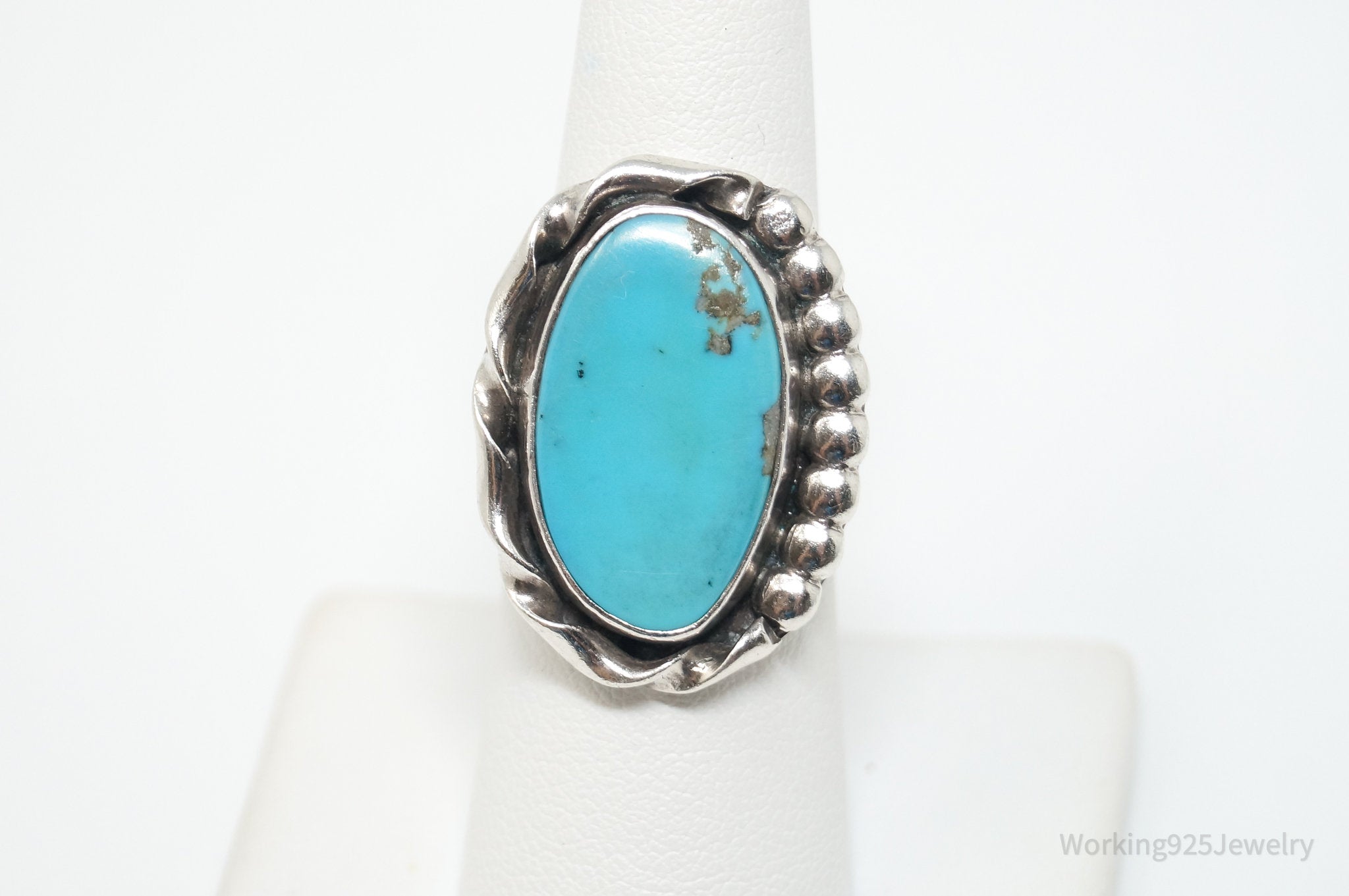 Large Vtg Native American Turquoise Sterling Silver Ring - Sz 7.25