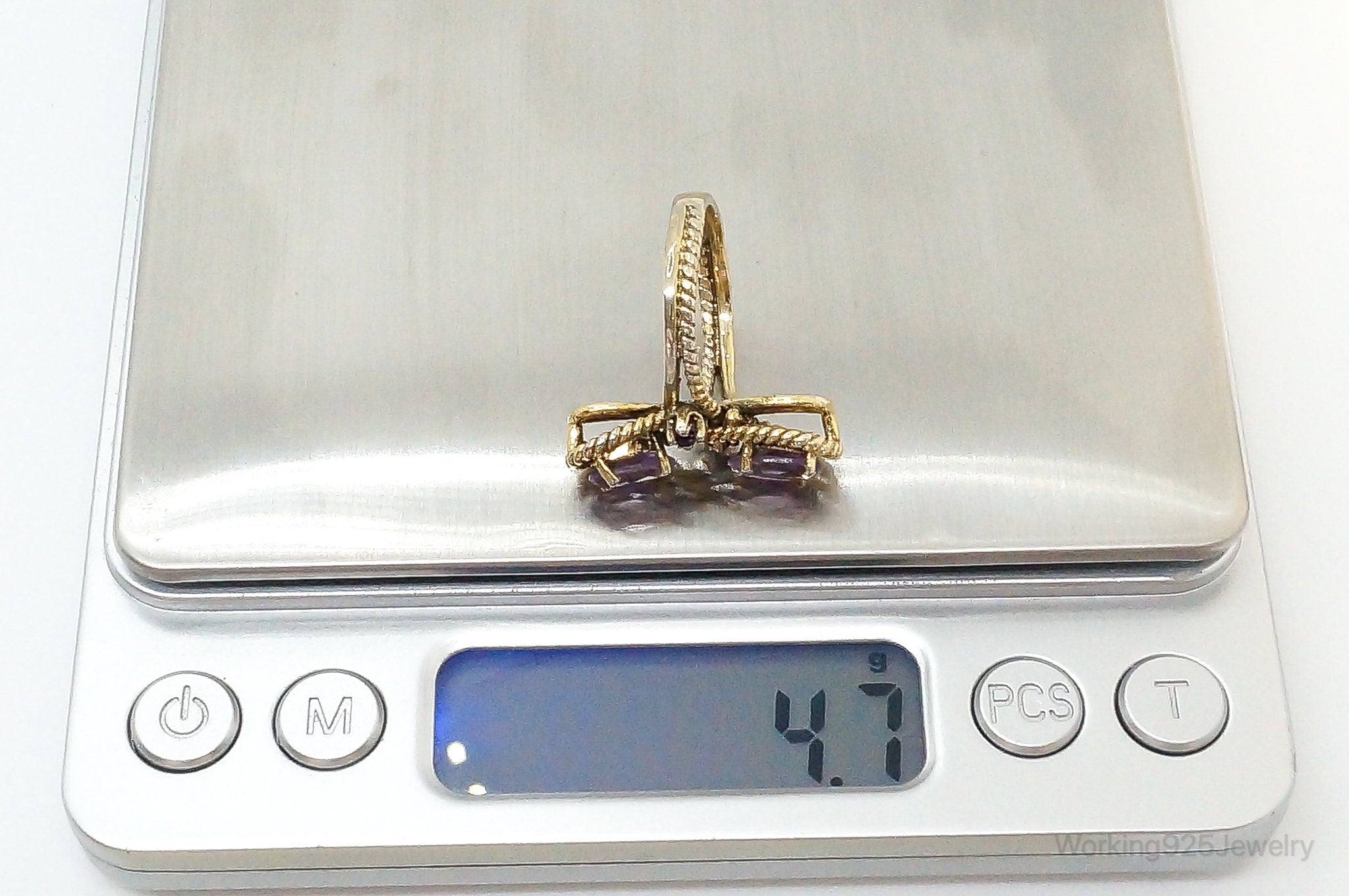 Vintage Amethyst Gold Vermeil Sterling Silver Ring - Size 6.75
