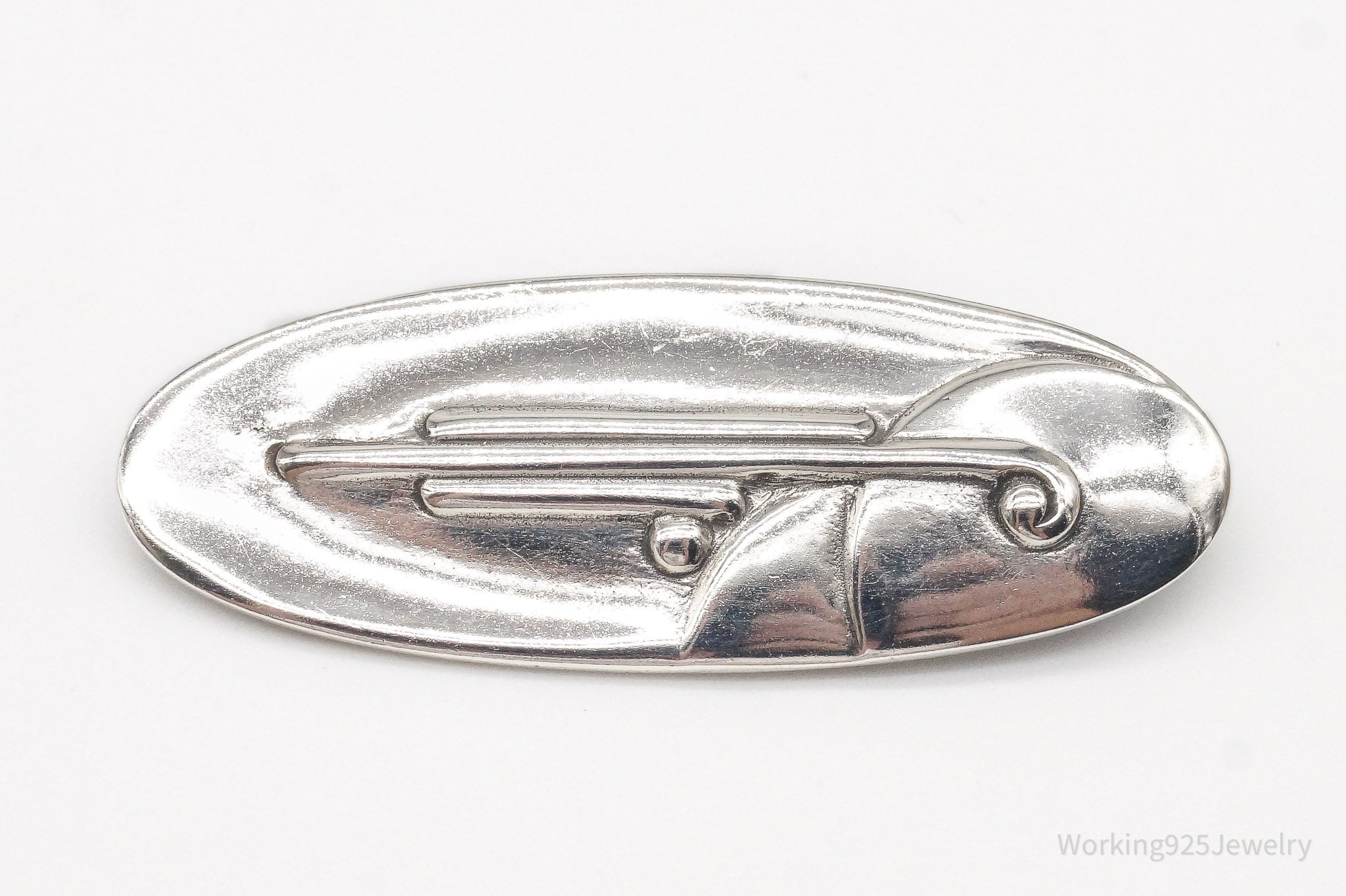 Vintage Art Deco / Mid Century Style Sterling Silver Brooch Pin