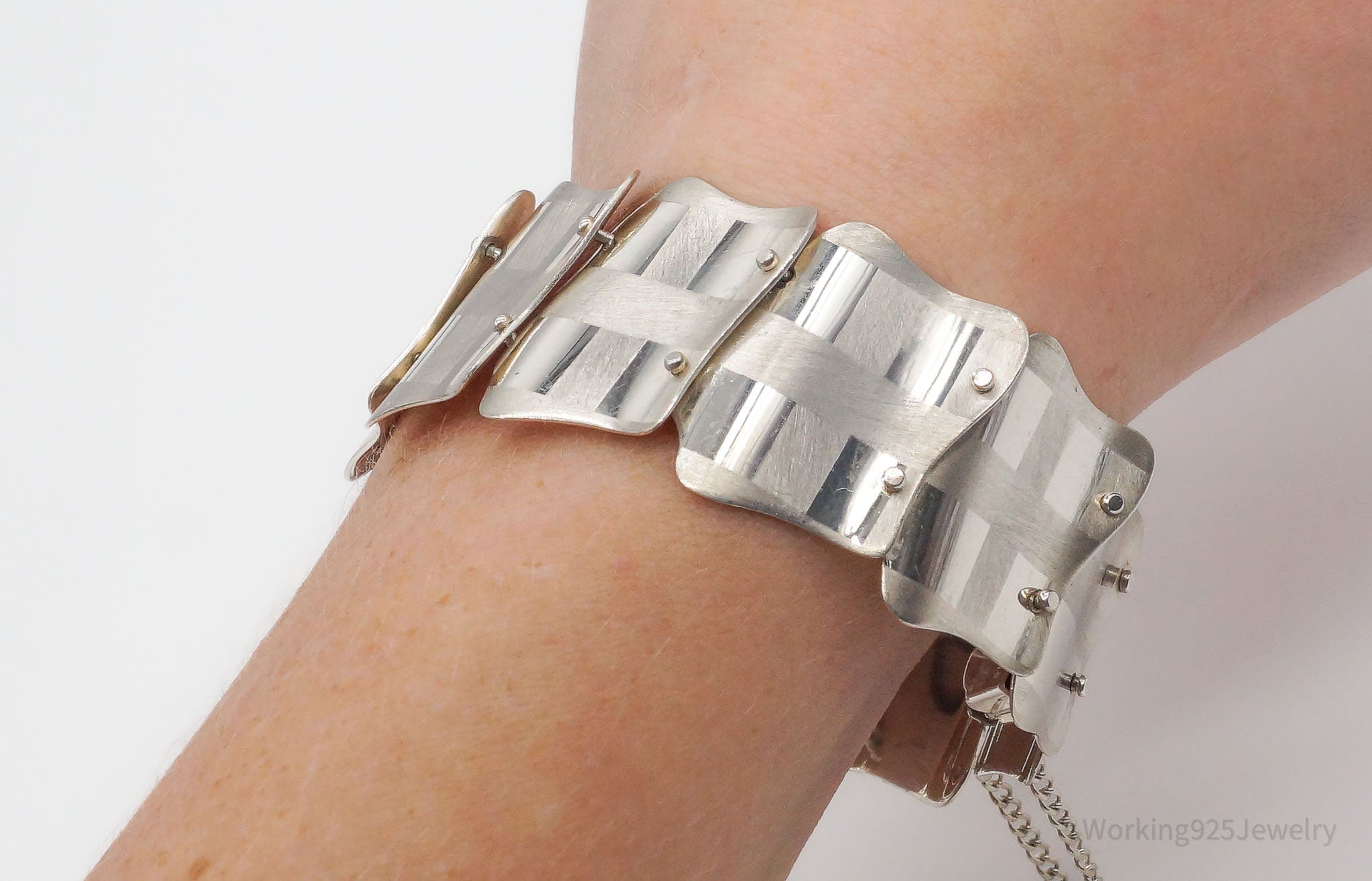 Vintage 1970s Modernist Style Sterling Silver Bracelet