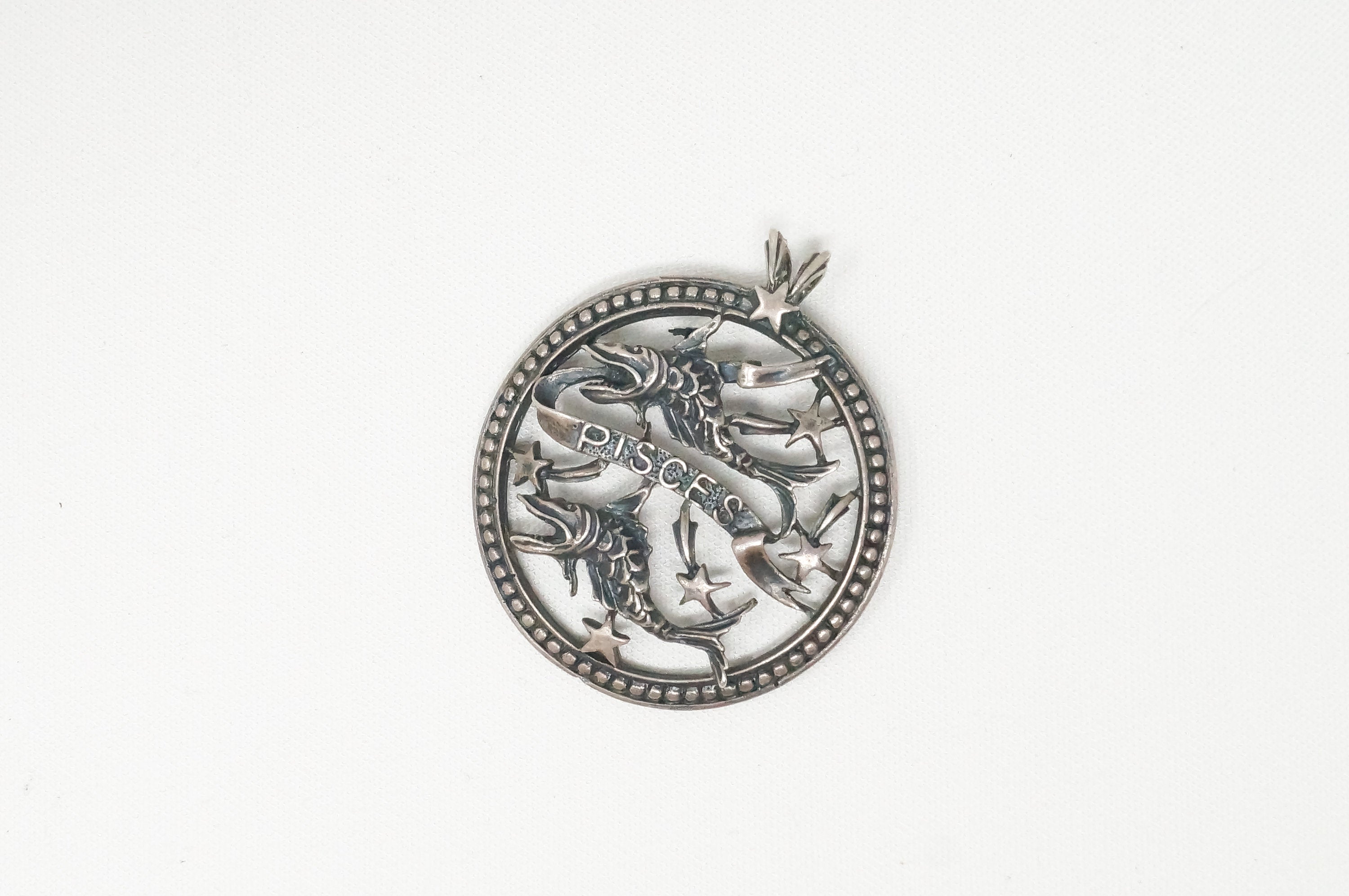 Vintage Designer Beau Abstract Astrology Pisces Sterling Silver Necklace Pendant