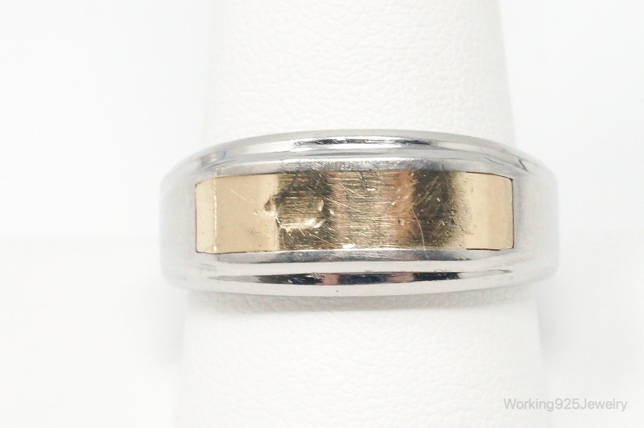 Vintage 14K Gold Stainless Steel Band Ring - Size 10.25