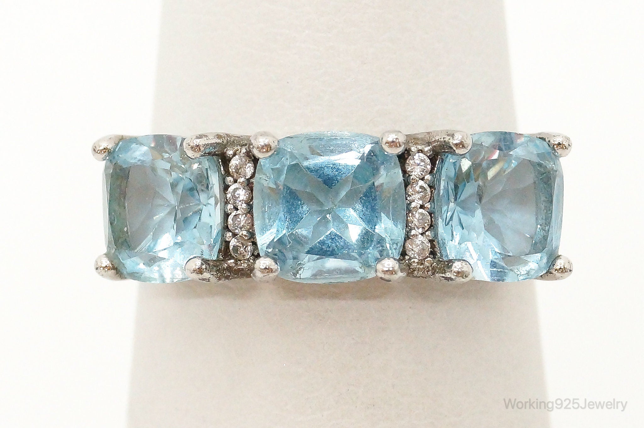 Vintage Blue Topaz Cubic Zirconia Sterling Silver Ring - Size 6