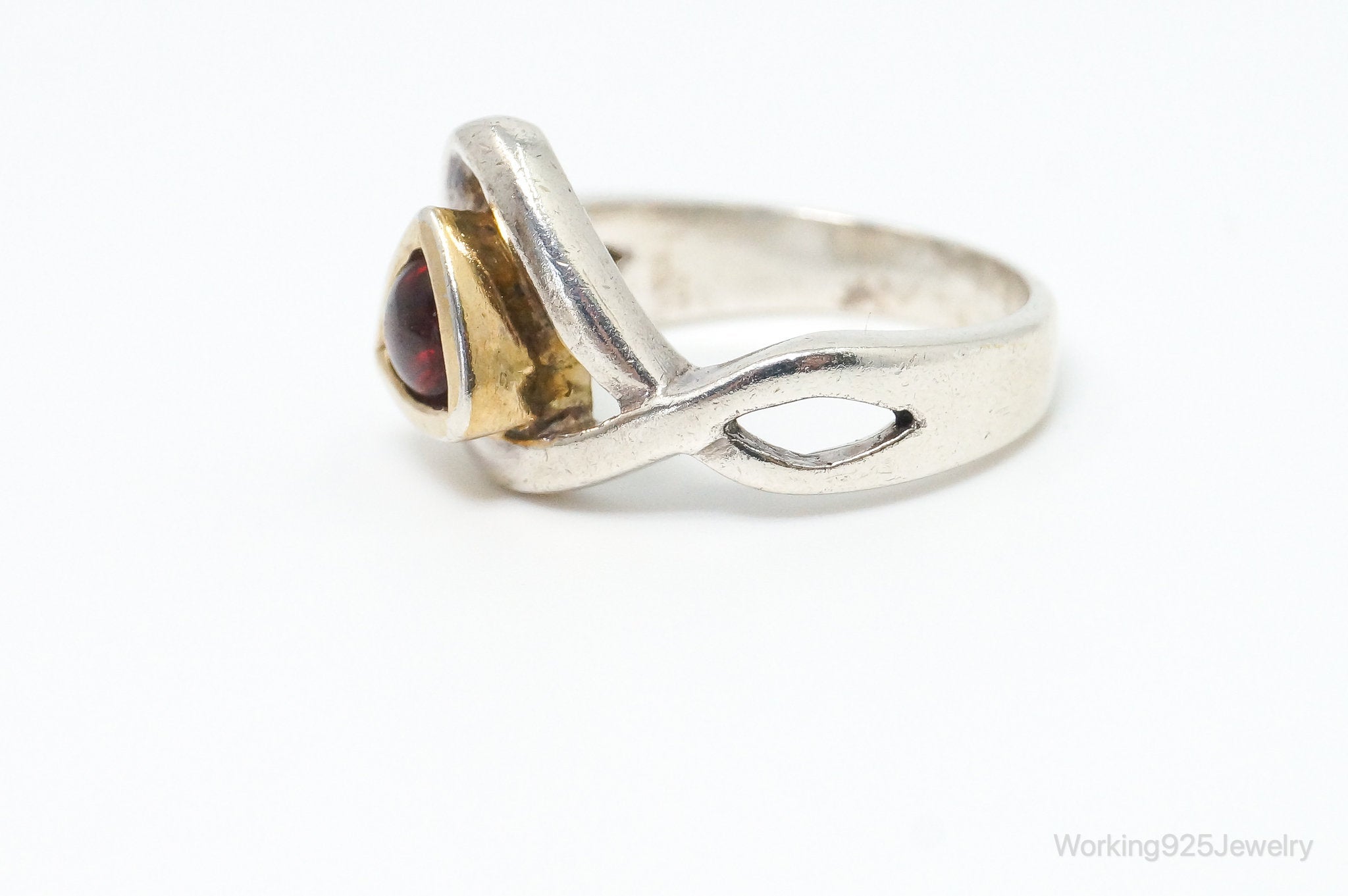 Vintage Art Deco Garnet Gold Vermeil Sterling Silver Ring - Size 5.75