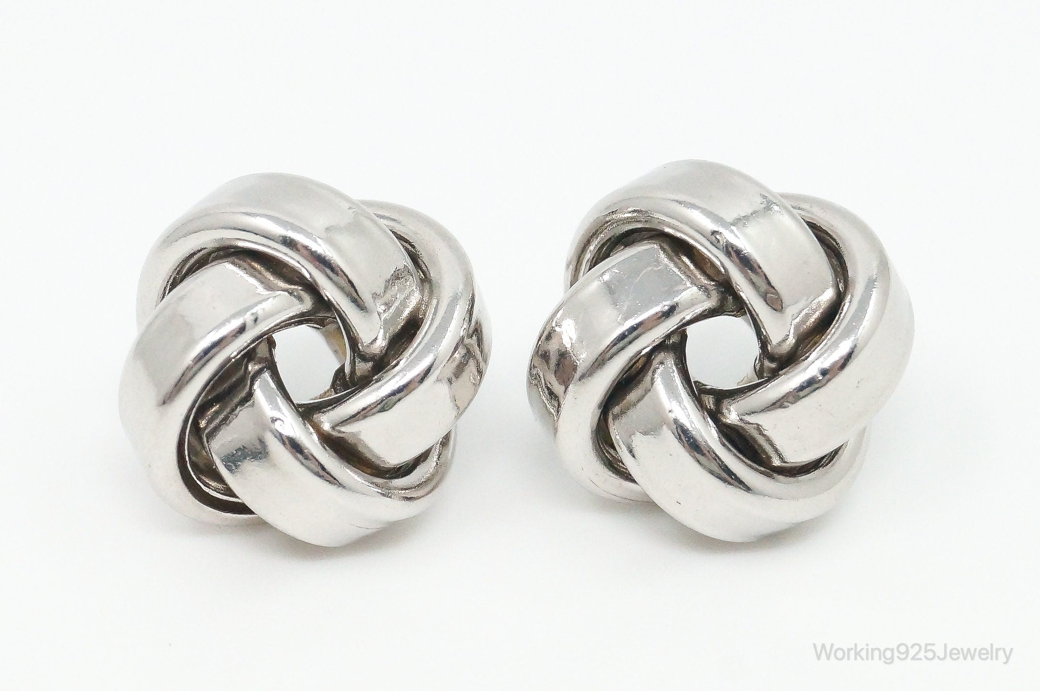 Vintage Italian Sleek Modernist Knot Sterling Silver Earrings