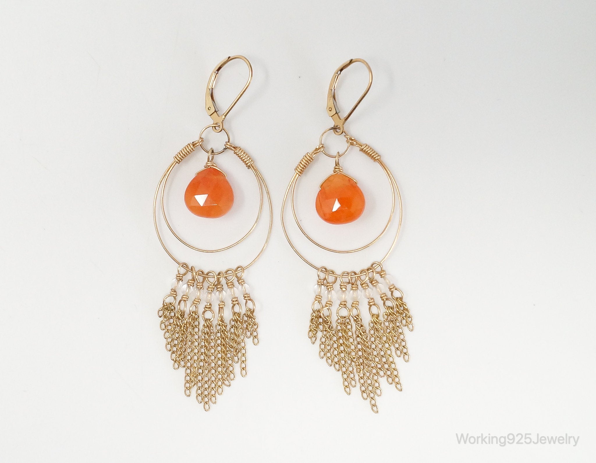 Vintage 14K Gold Filled Orange Agate Sterling Silver Earrings