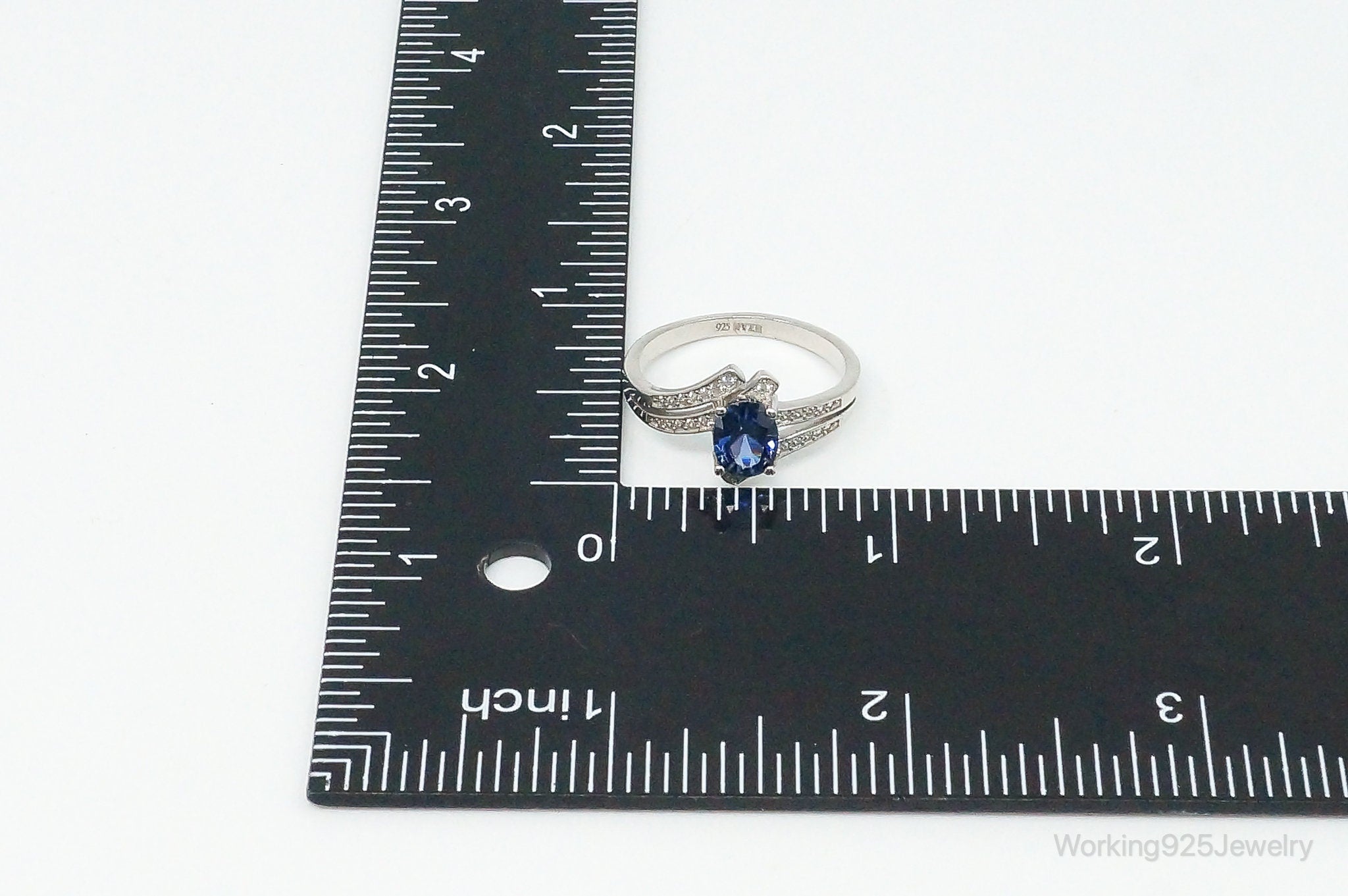 Lab Sapphire Cubic Zirconia Sterling Silver Ring - Size 9.5