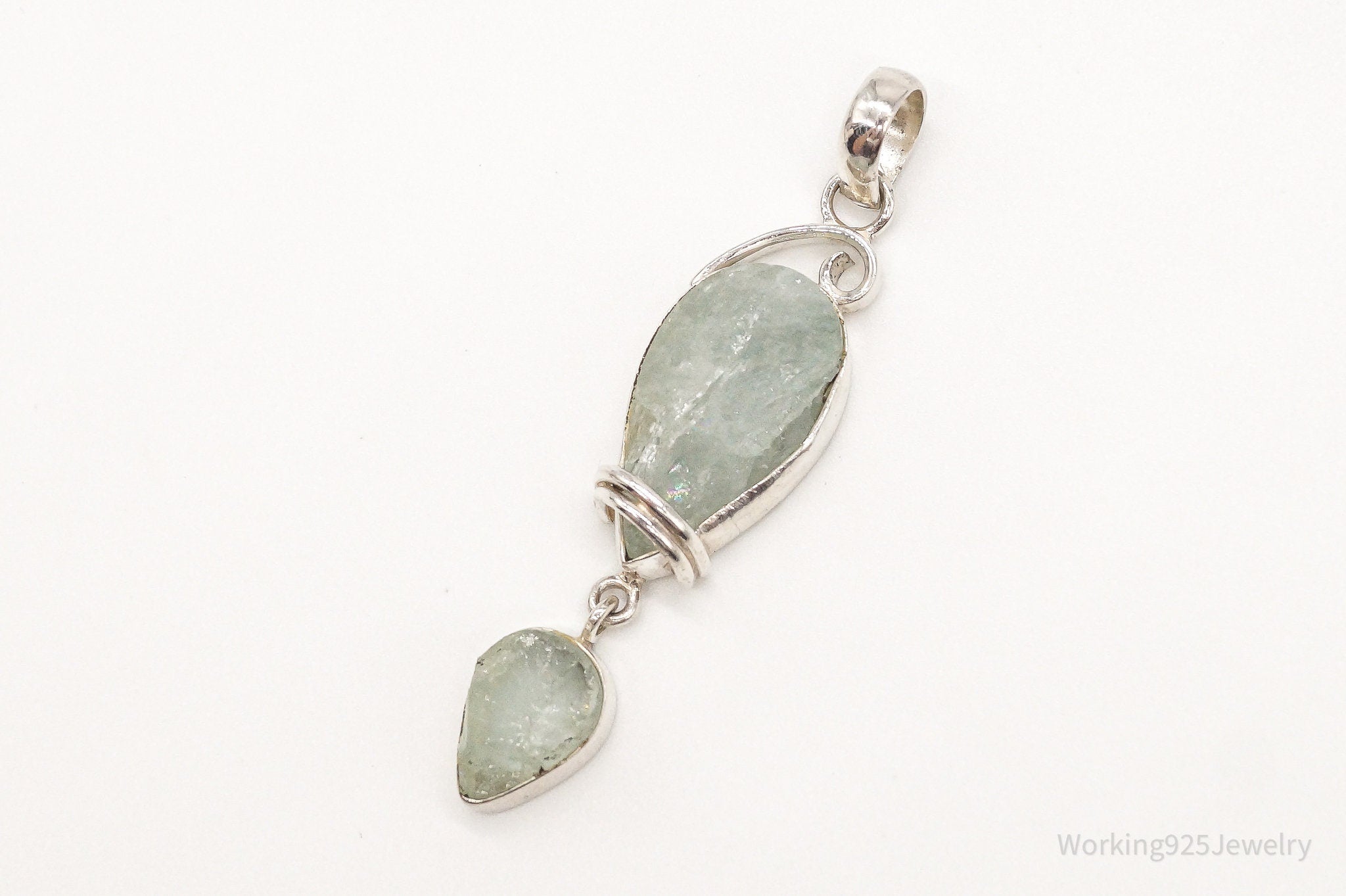 Vintage Designer SJ Large Green Calcite Sterling Silver Pendant