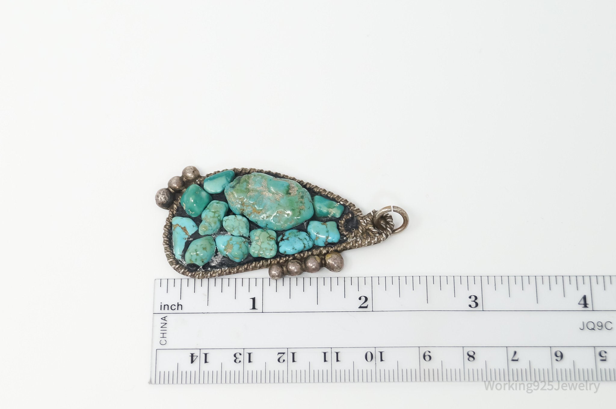 Vintage Handmade Native American RC Turquoise Sterling Silver Pendant