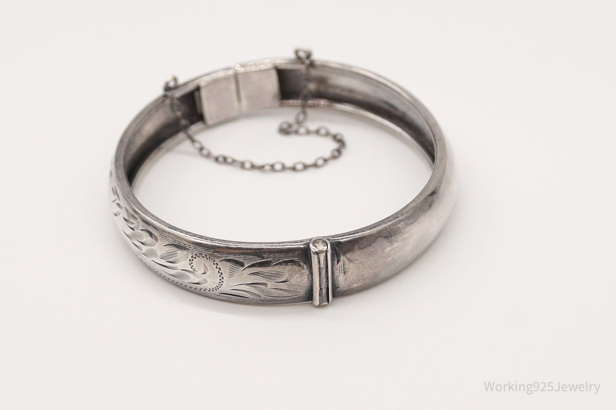 Antique Floral Etched Sterling Silver Bracelet