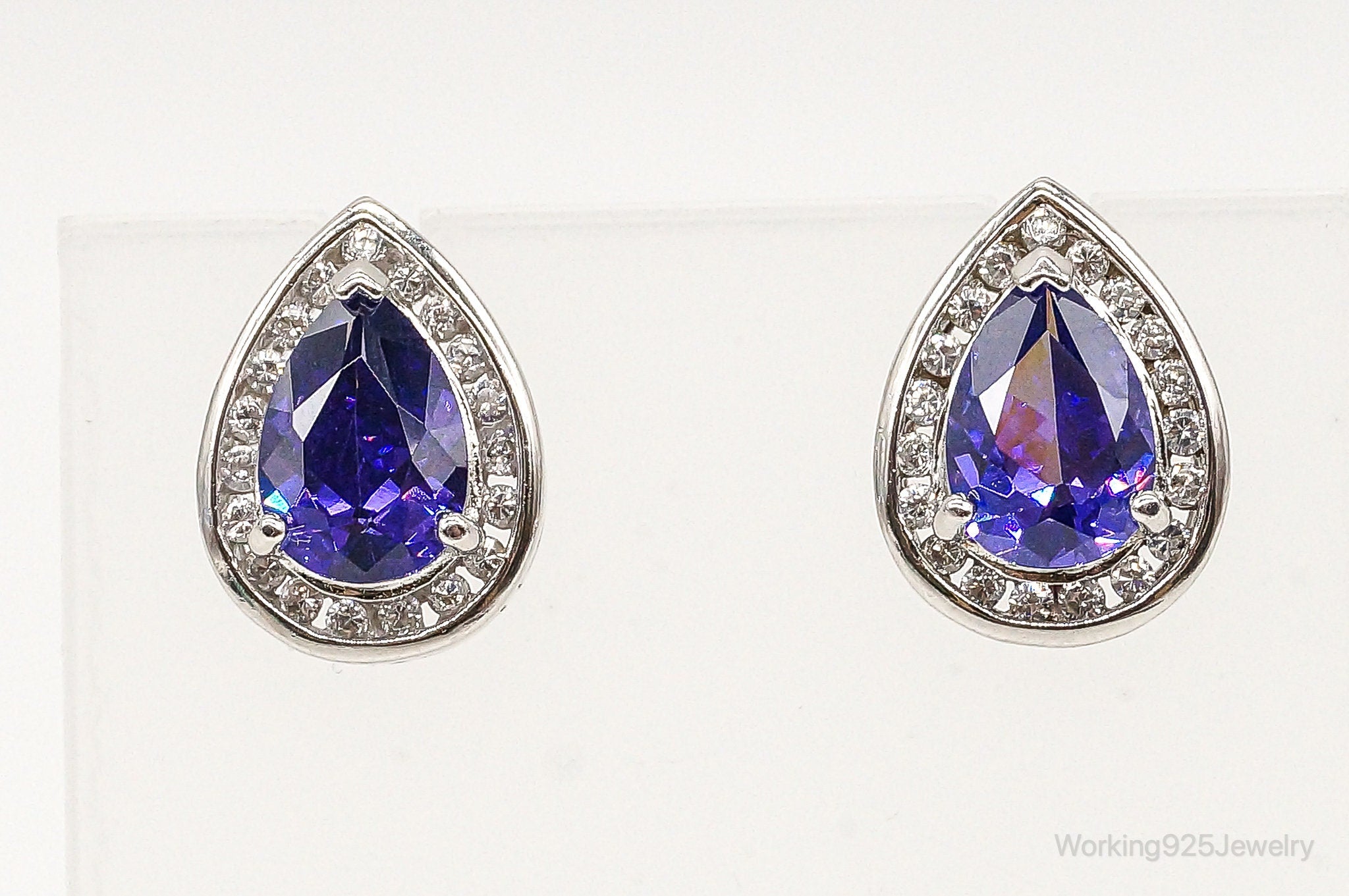 Designer Ross Simons Purple & White Cubic Zirconia Sterling Silver Earrings