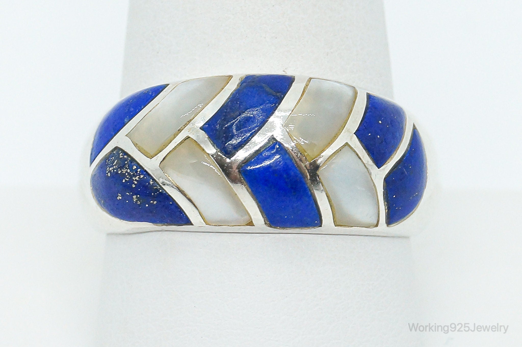 Designer S & G Lapis Lazuli Mother Of Pearl Sterling Silver Ring SZ 10.25
