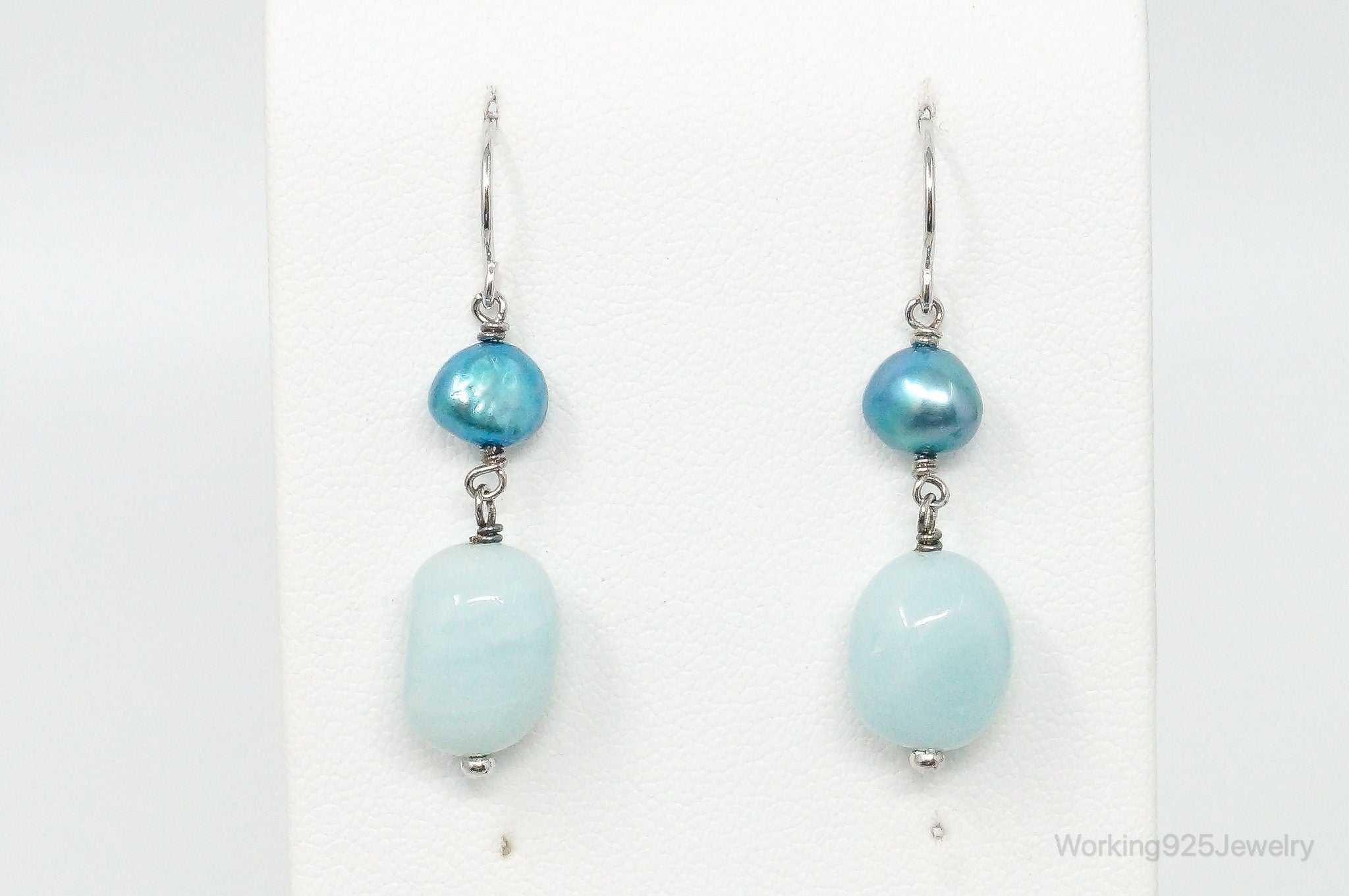 Blue Larimar Blue Pearl Sterling Silver Earrings