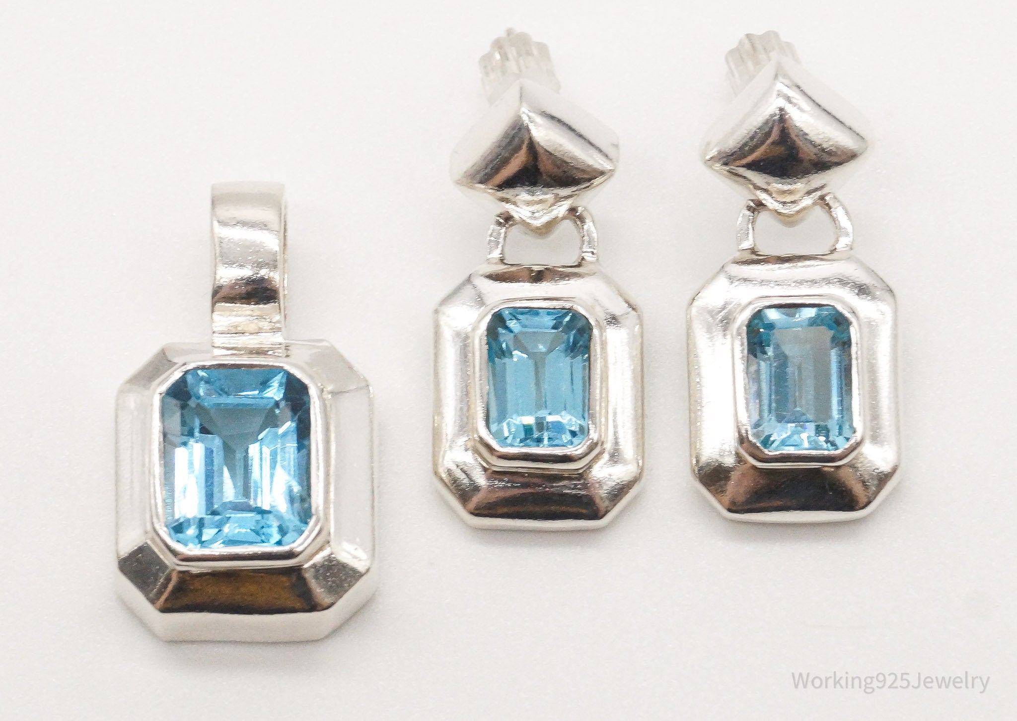 Vintage Blue Topaz Sterling Silver Pendant Earring Set