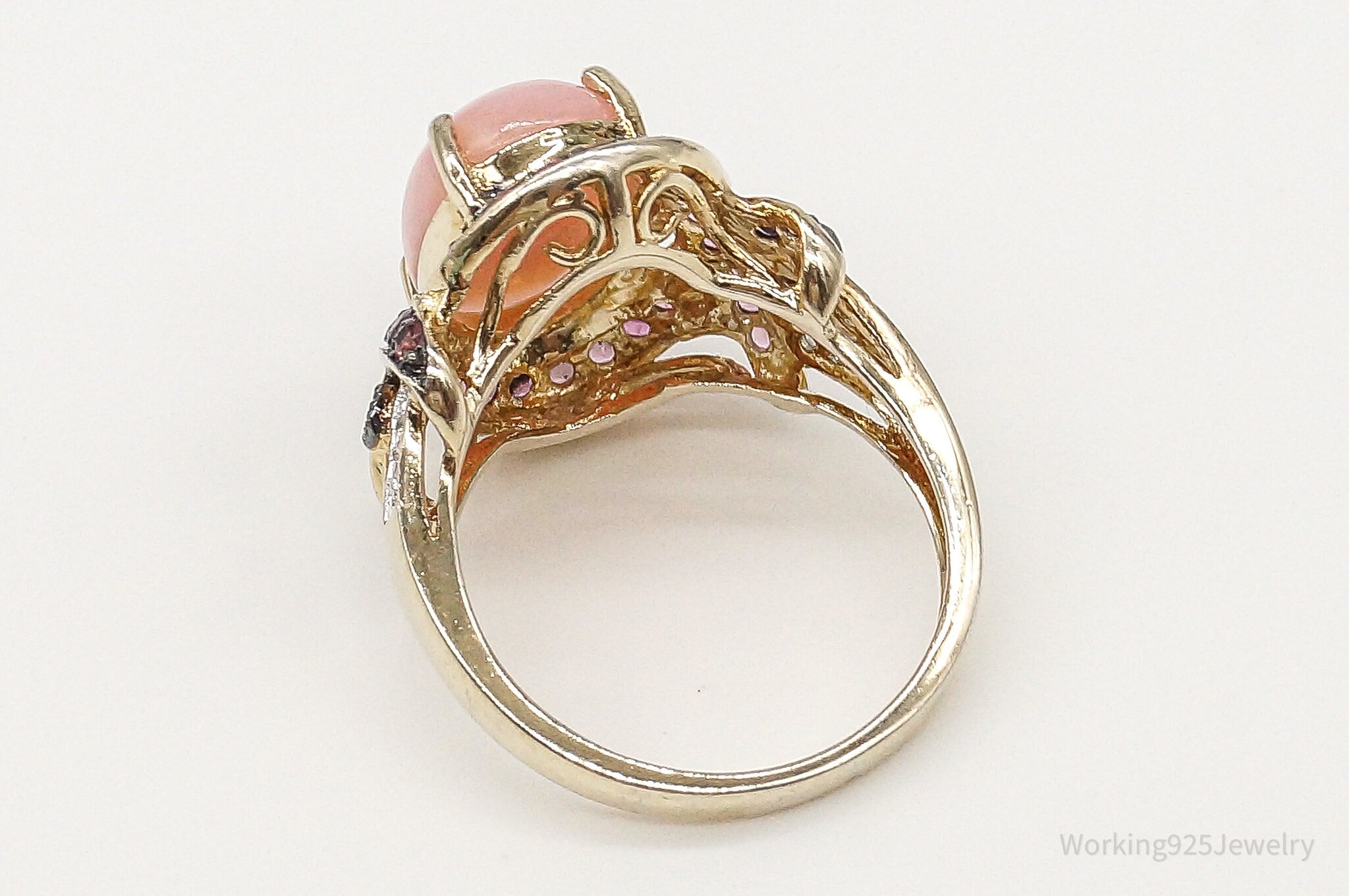 Rose Quartz Cubic Zirconia Gold Vermeil Sterling Silver Ring Size 7