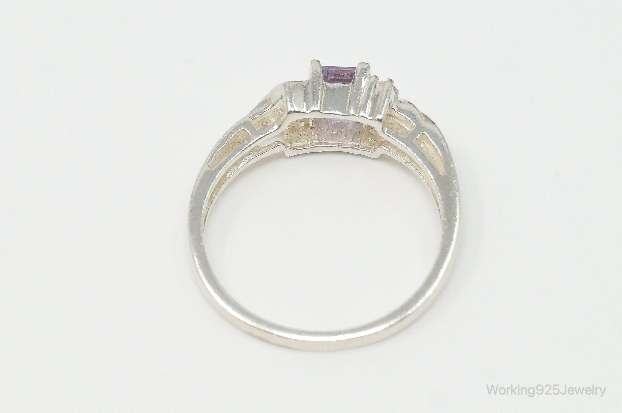 Vintage Avon Amethyst Cubic Zirconia Sterling Silver Band Ring - Size 8