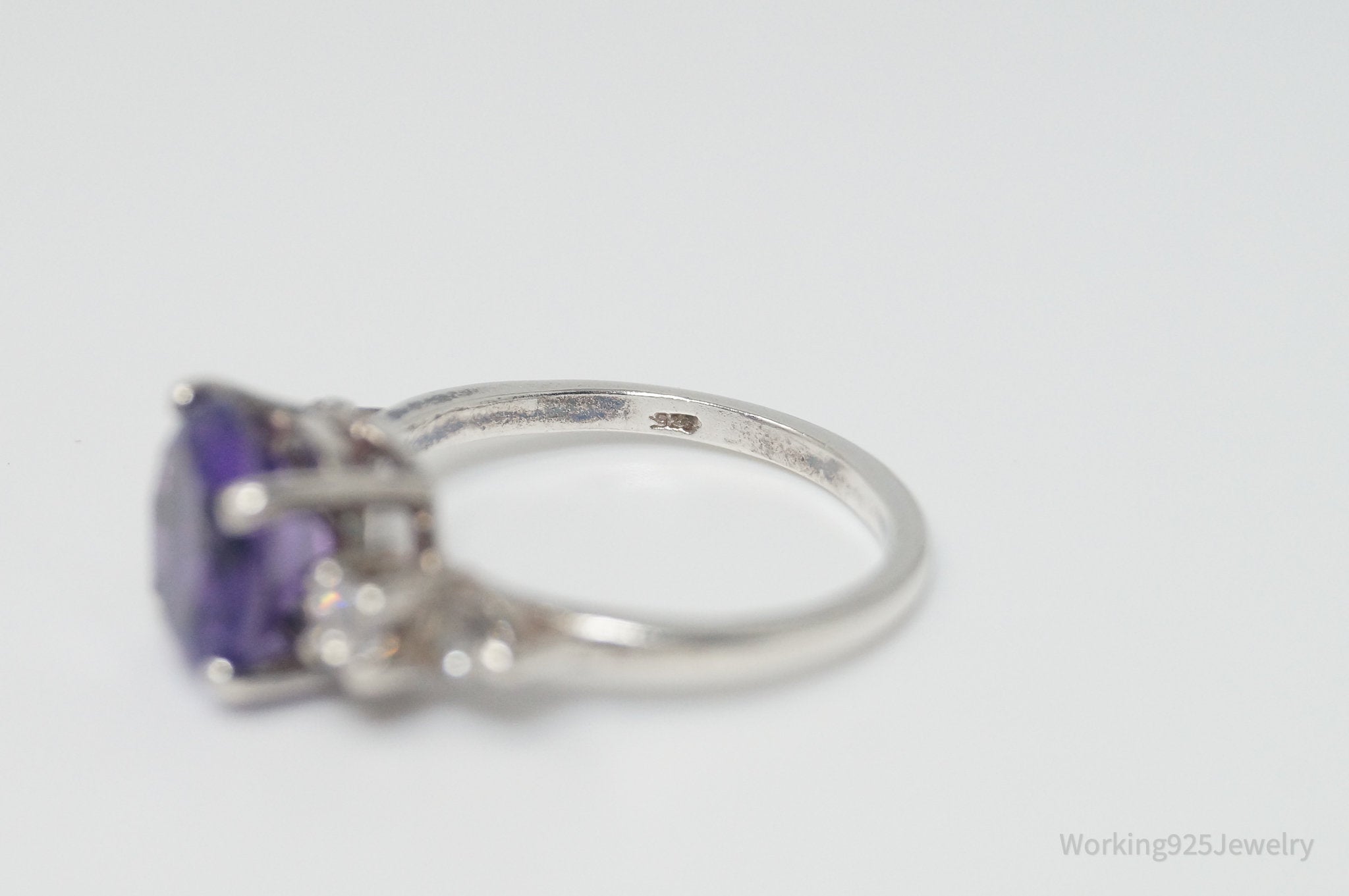 Vintage Amethyst CZ Sterling Silver Ring - Sz 6.5