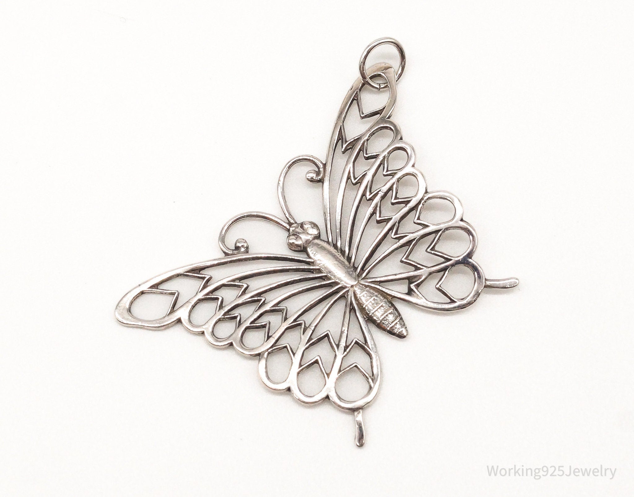 Large Vintage Butterfly Sterling Silver Necklace Pendant