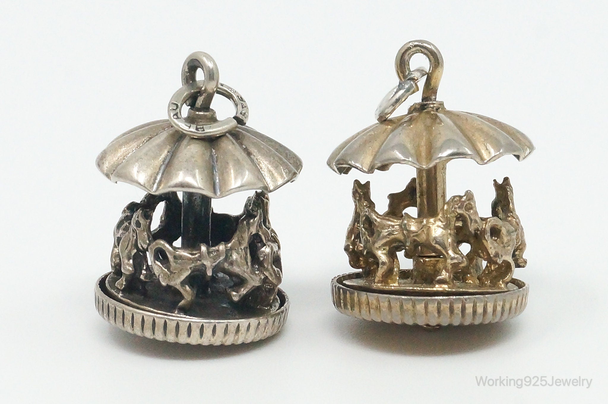 Vintage Antique Horse Merry-Go-Round Carousel Moving Sterling Silver Charms Set